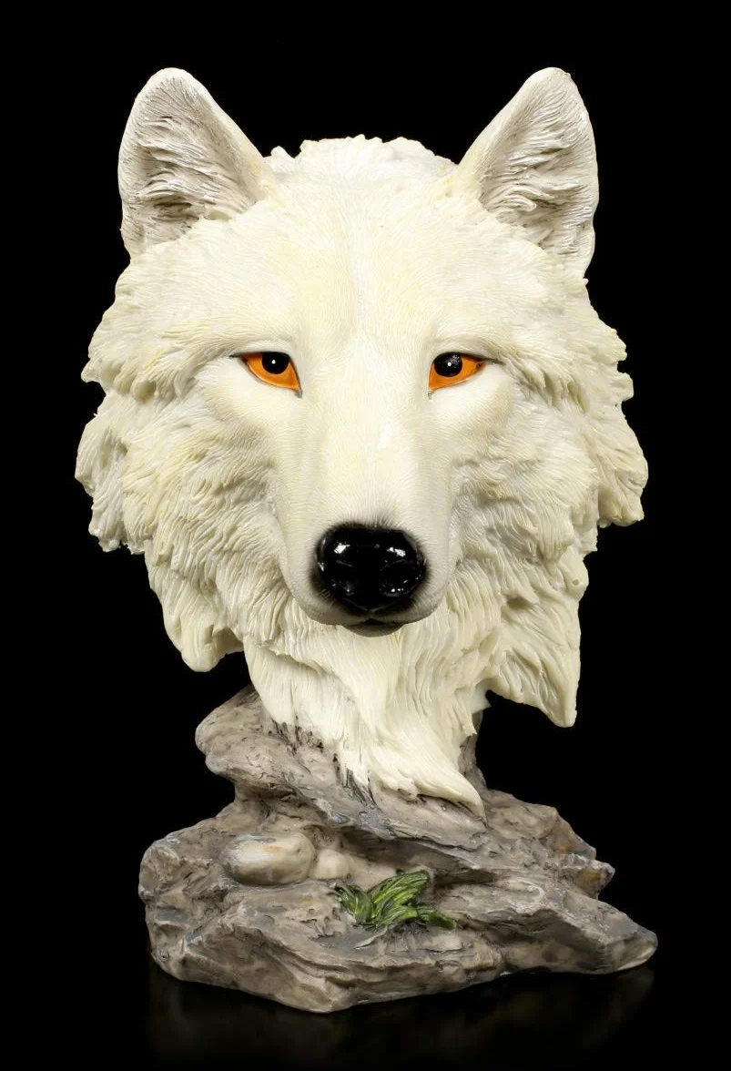 Figurine Décorative Loup Buste - Solitaire Hunter Sculpture Animalière Peint à la Main