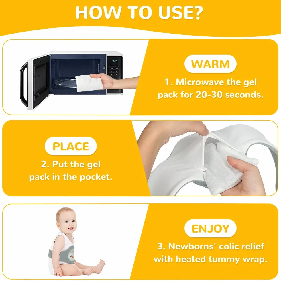 Vicloon Bouillotte Bebe Anti Colique, Ceinture Chauffante Micro, Doublure en Natural Argile, Chaud & Froid, Lavable