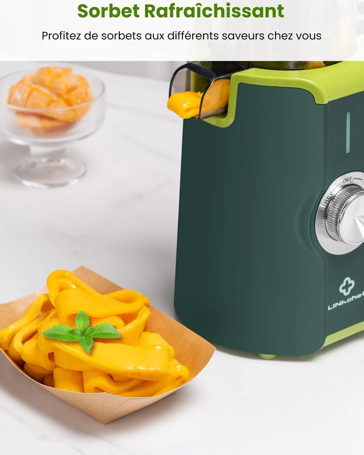 LINKChef Extracteur de Jus Vertical Slow Juicer 200W Goulot Large 115 mm Fruits Légumes Entiers Sans BPA Vert