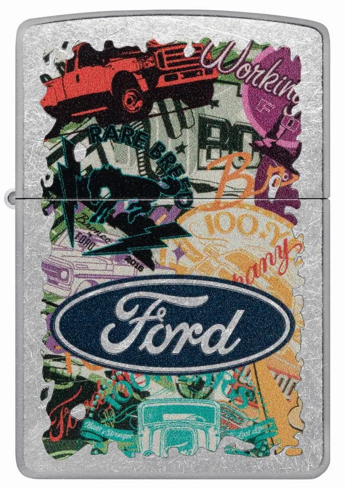Zippo Briquet Tempête - Design Ford - Street Chrome, Color Image - Rechargeable - Réutilisable - Design Coupe-Vent - Coffret Cadeau - Fabriqué aux États-Unis