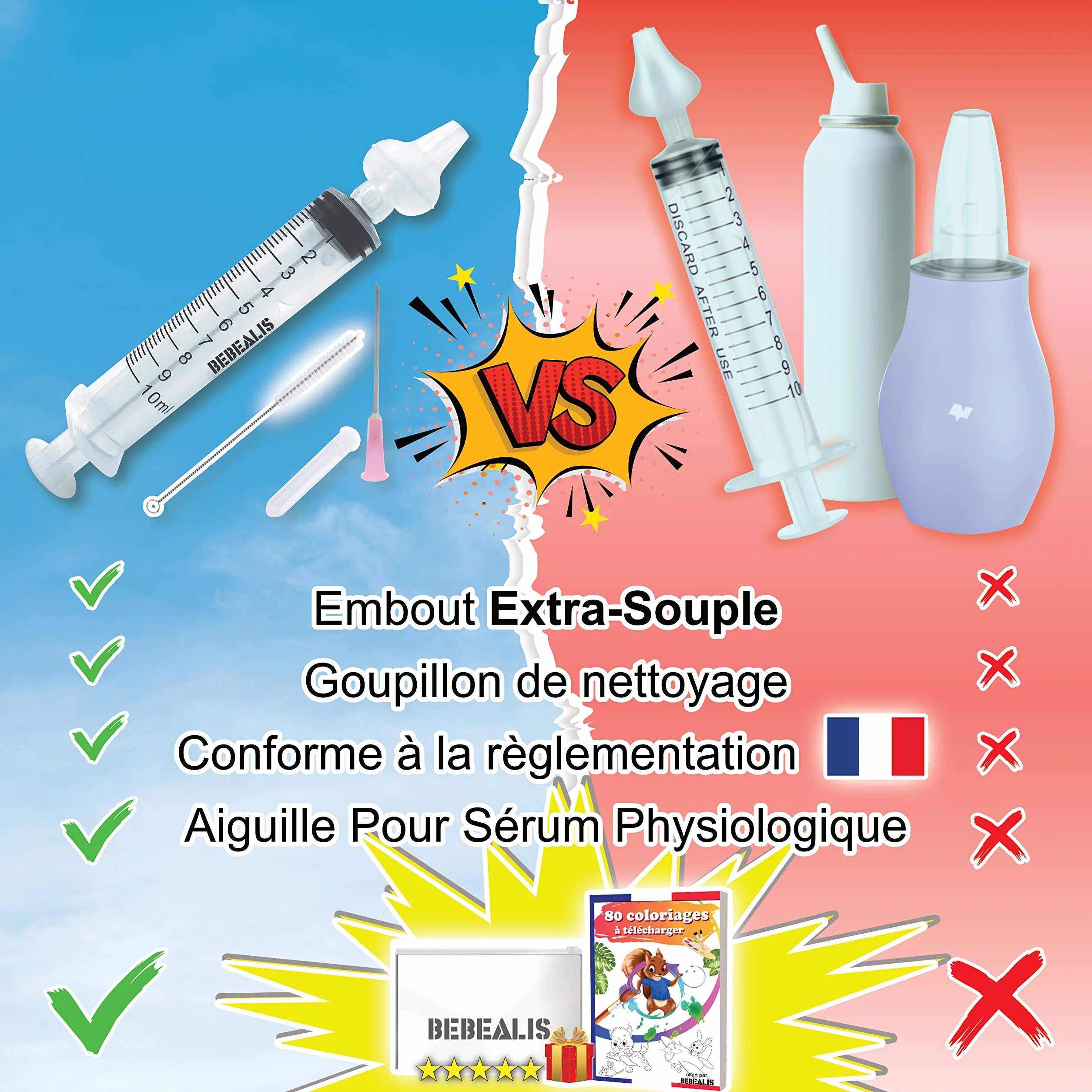 Mouche Bebe Seringue Nasale Bébé Normes NF Embouts Silicone Pointe Pipette Trousse Soin Irrigateur Nez Enfant Nourrisson Pack x4