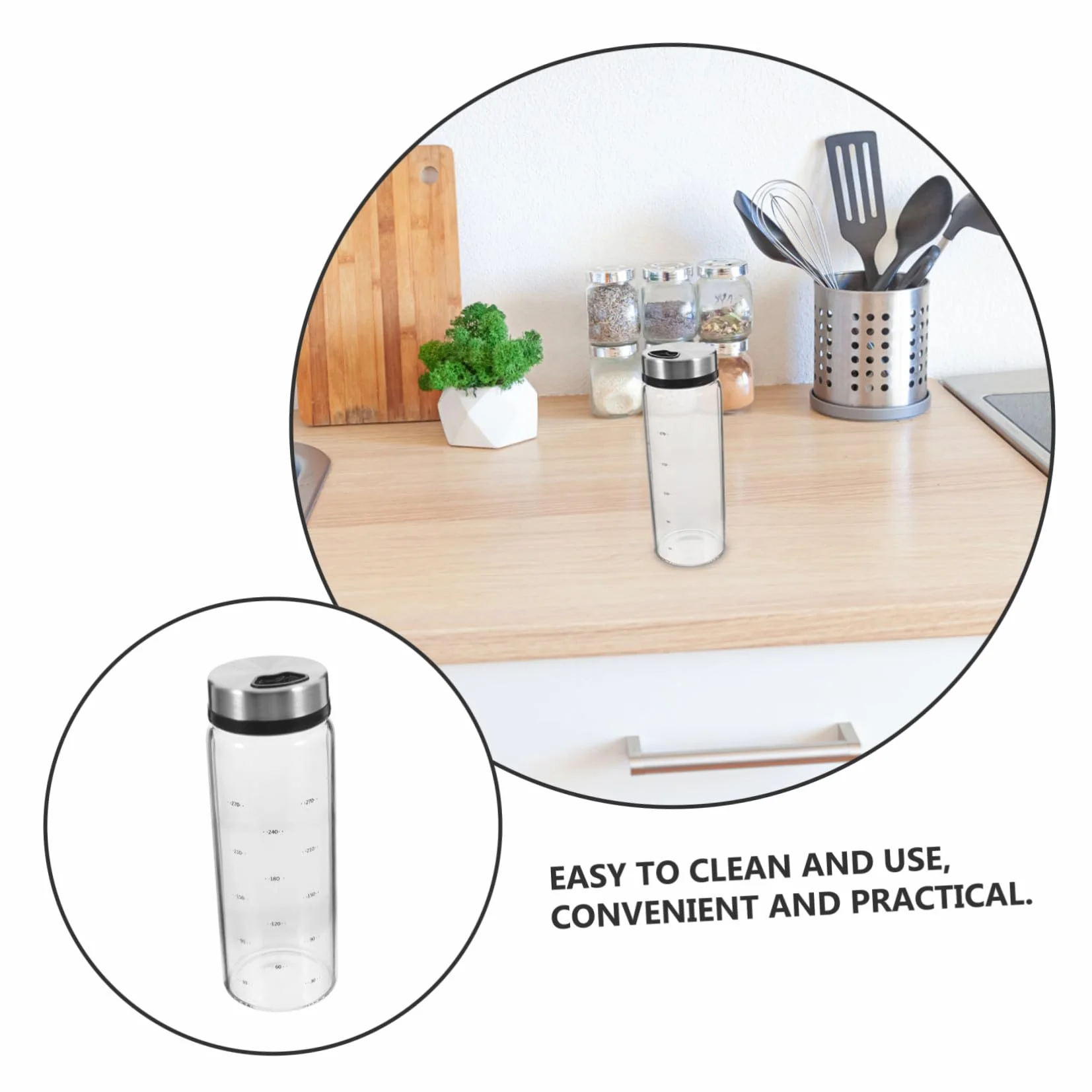 Pot à Épices en Verre 300ml Couvercle Rotatif Acier Inoxydable Récipient à Poivre Cuisine