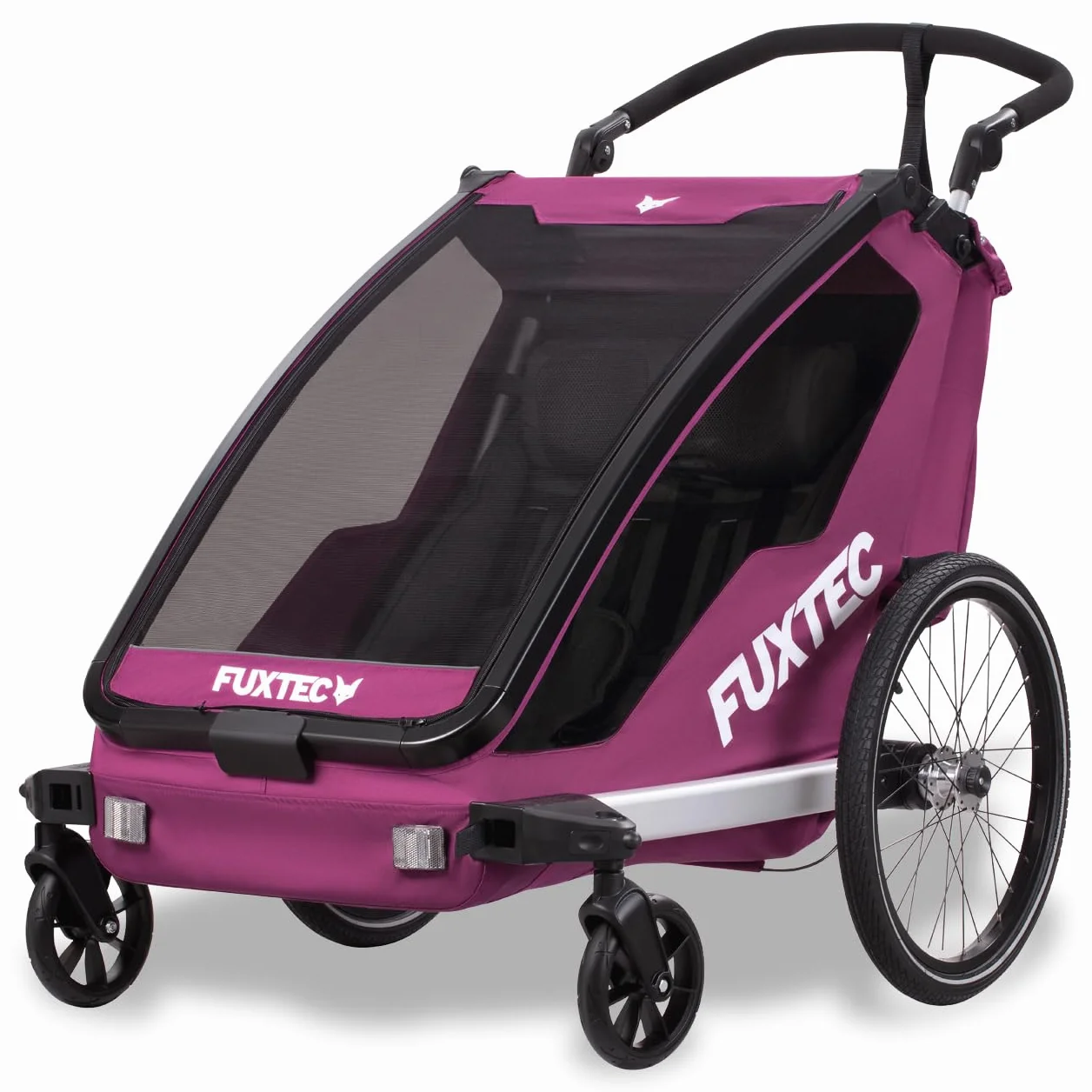 FUXTEC Remorque de vélo 2 en 1 FX-FA1 pour 2 enfants en aluminium pliable avec protection pluie et soleil