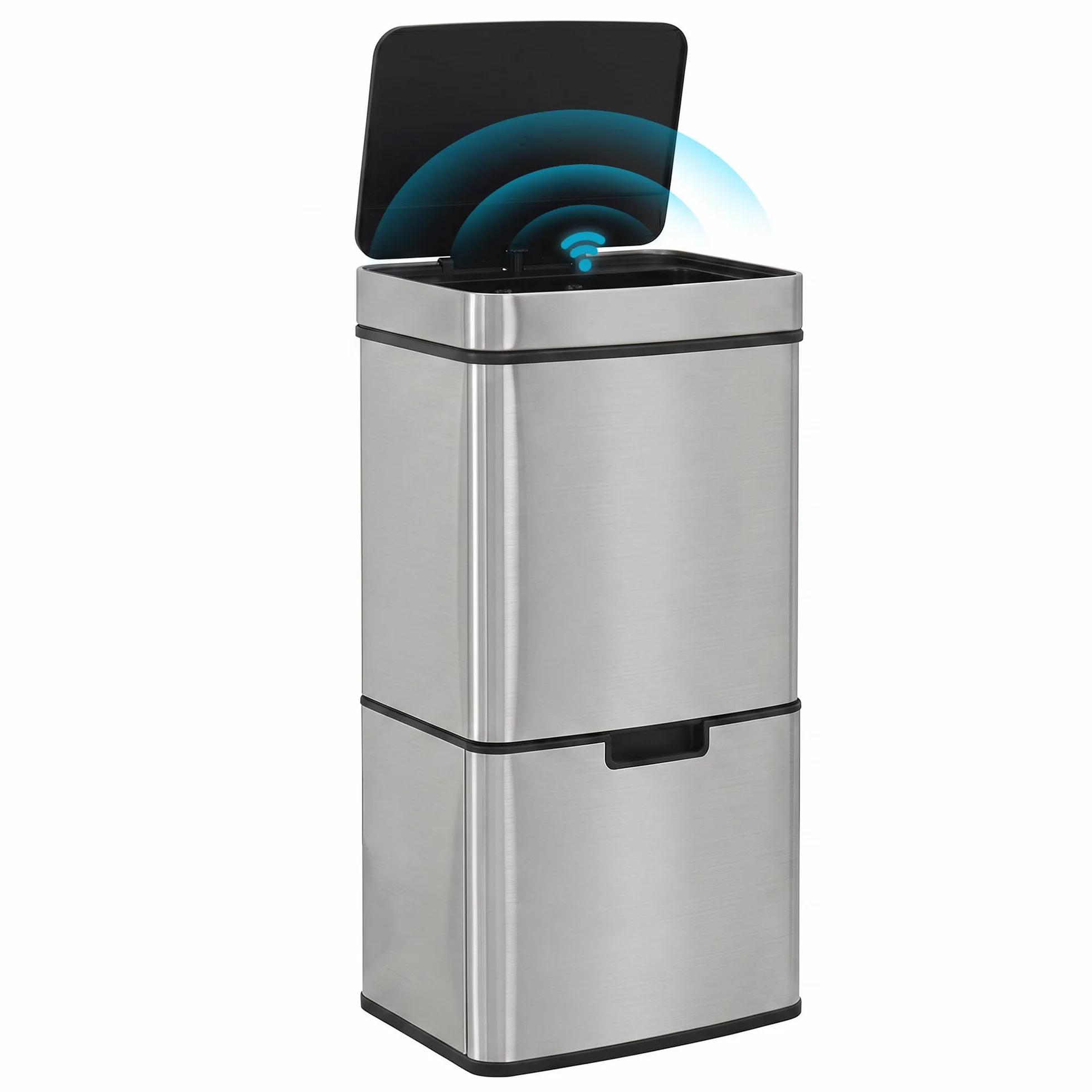 HOMCOM Poubelle de cuisine automatique Tri Sélectif 72L 3 compartiments acier inox 42 x 30 x 81 cm
