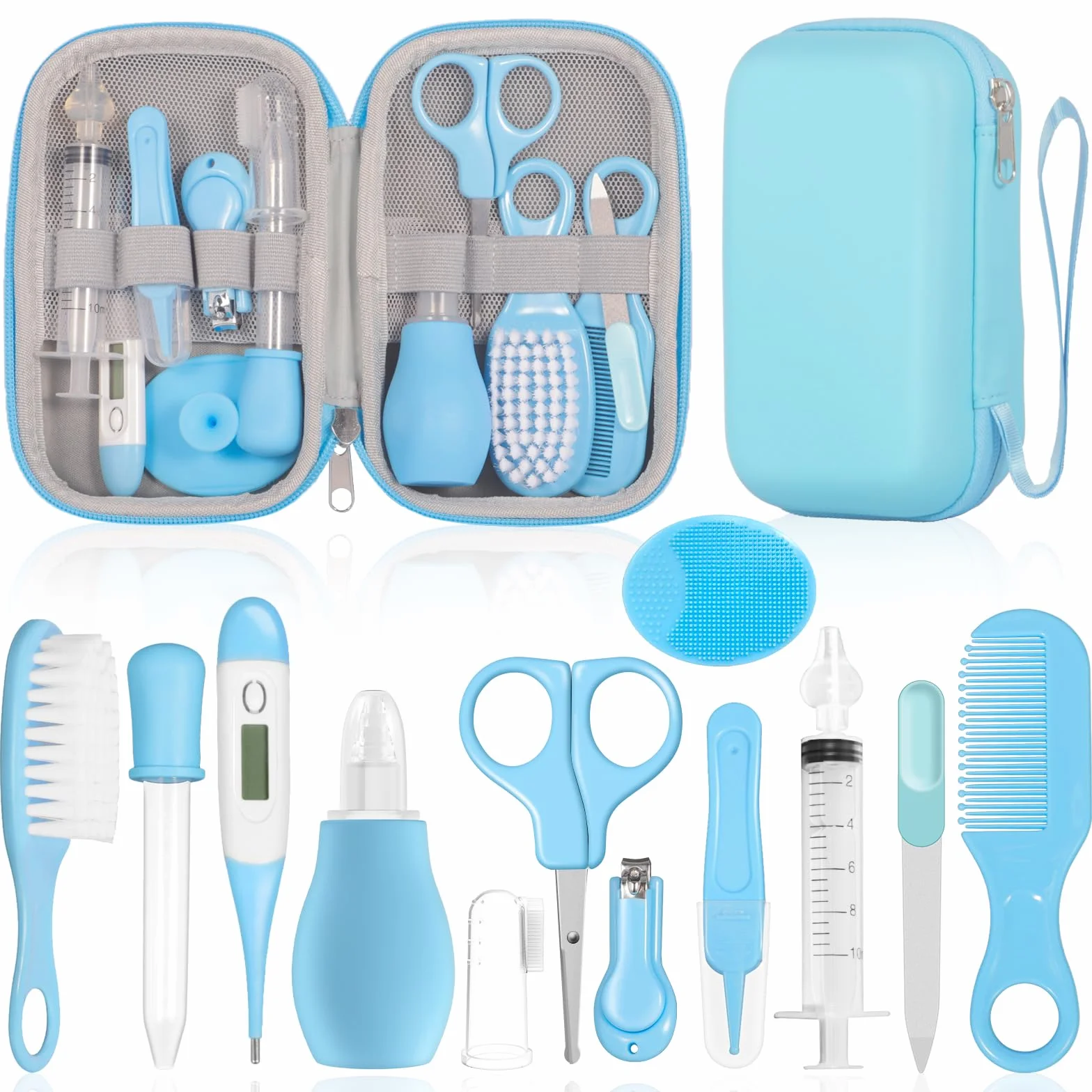 Kit Soin Bébé Naissance 13 Pièces Ensemble Manucure Bébé Bleu