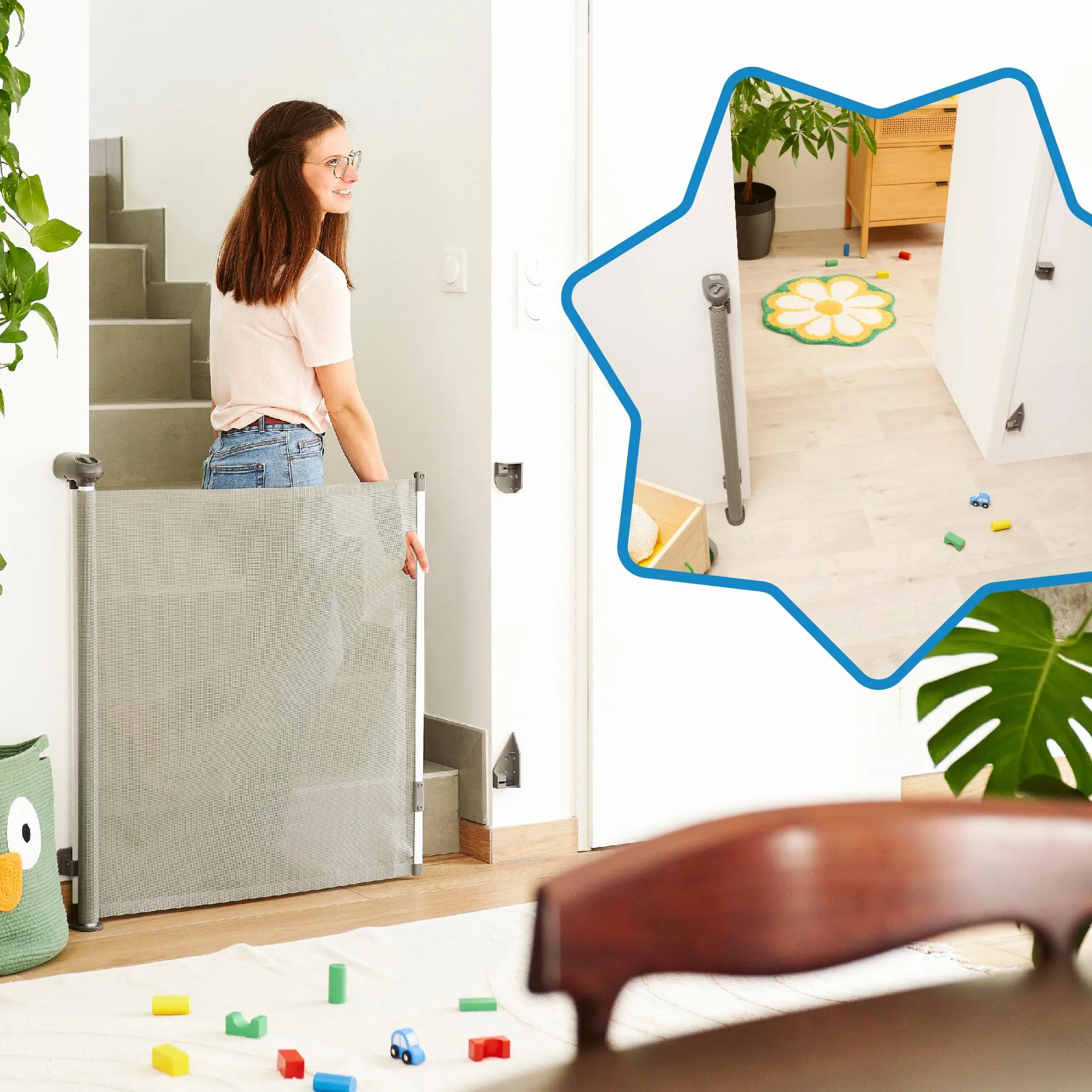 Badabulle Barrière de Sécurité Enfant Safe&Roll - Barrière Rétractable Extensible jusqu'à 140cm - Fixation Vis