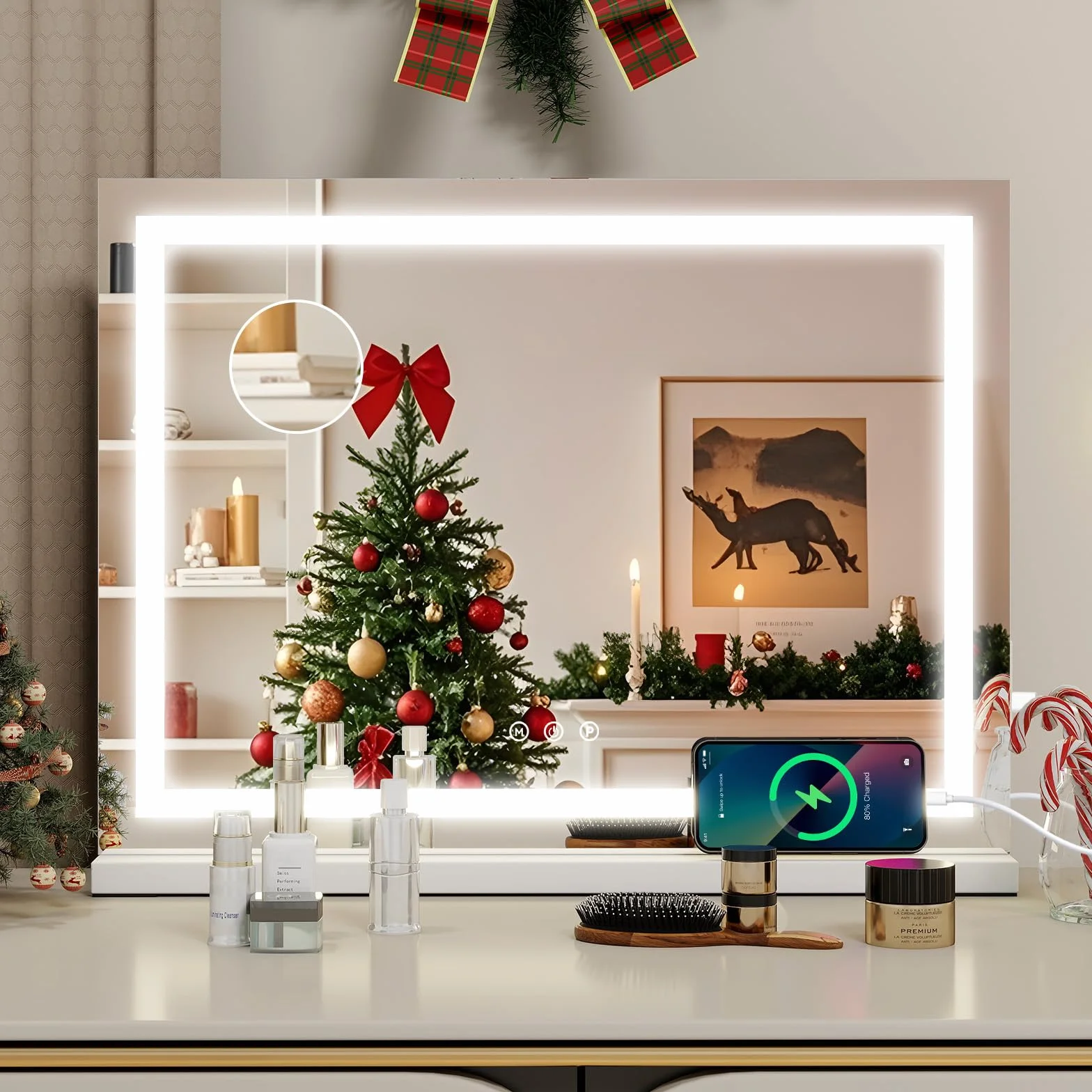 YOURLITE Miroir Maquillage Lumineux LED 58x45cm Hollywood 3 Températures de Couleur Tactile USB Loupe 10x