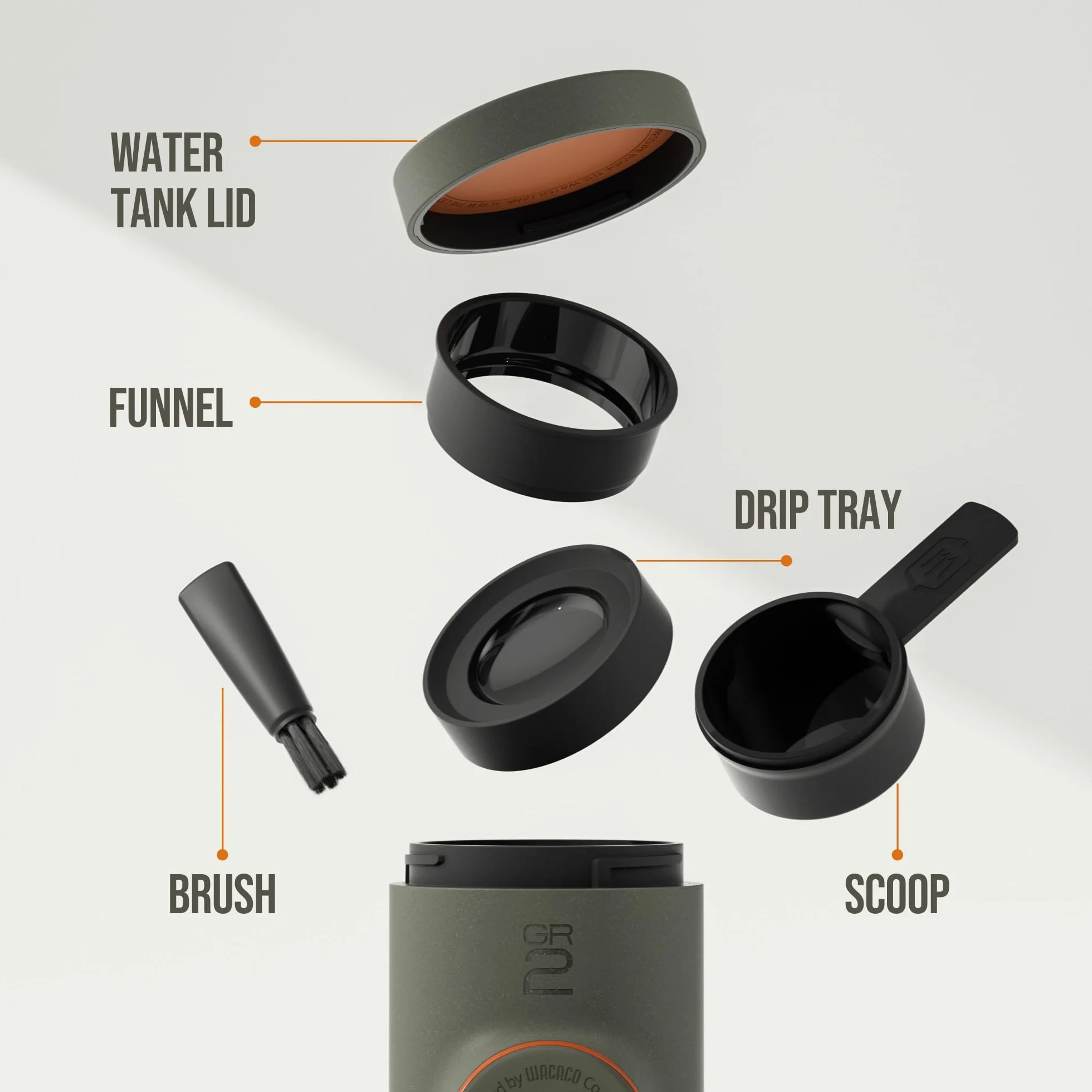 WACACO Minipresso GR2, Machine à Espresso Portative, Café Moulu, Cafetière de Voyage, Manuelle, Gris Olive