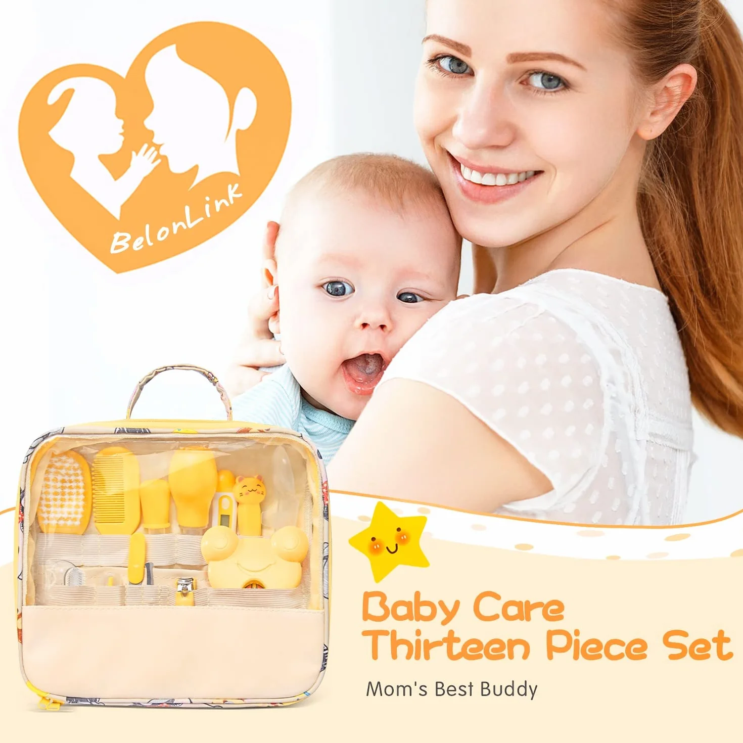 BelonLink Kit de Soin Bébé 13 Pièces Trousse Toilettage Portable Thermomètre Bain Coupe-ongles