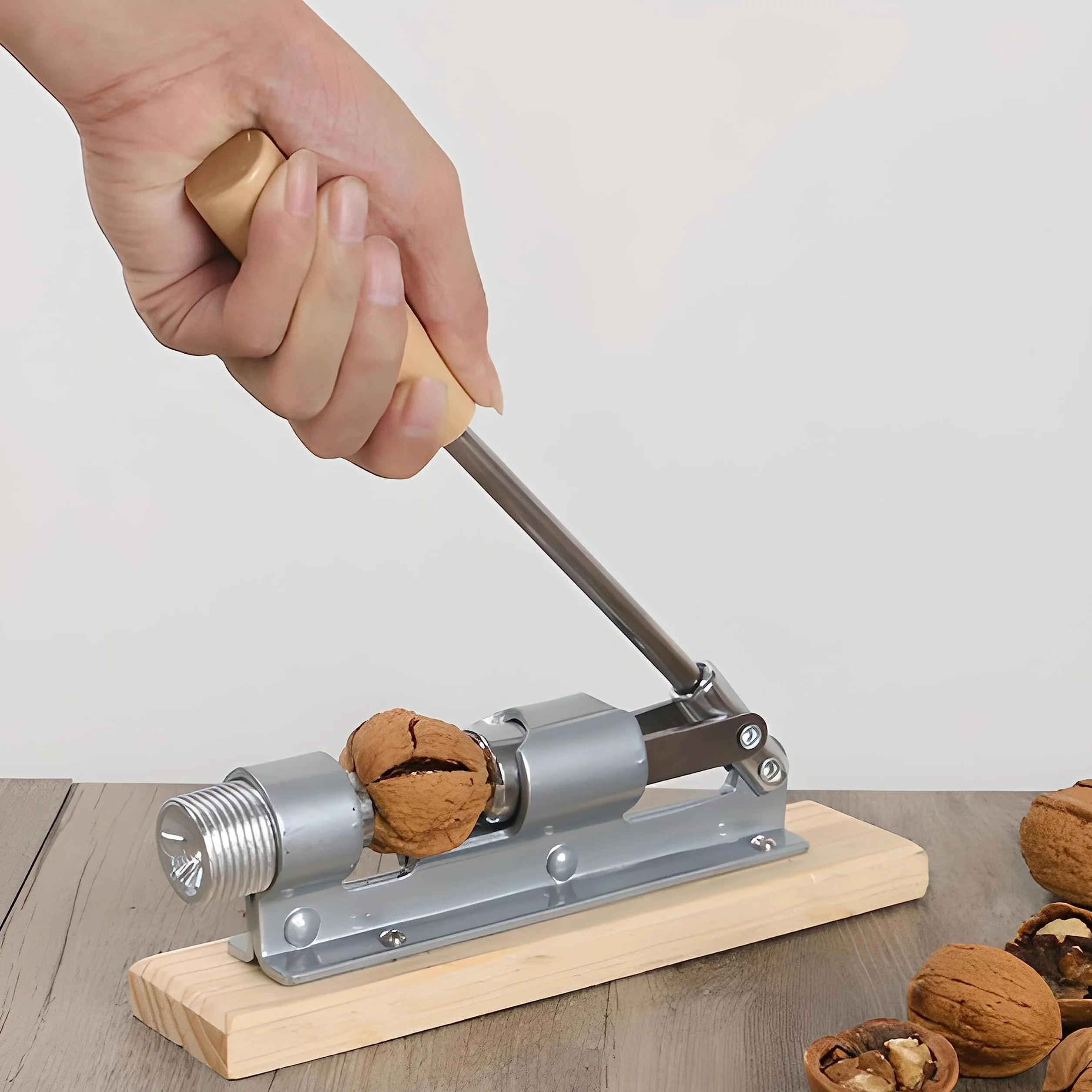 Retoo Casse-Noix en Acier Ajustable avec Support en Bois pour Noix et Homards