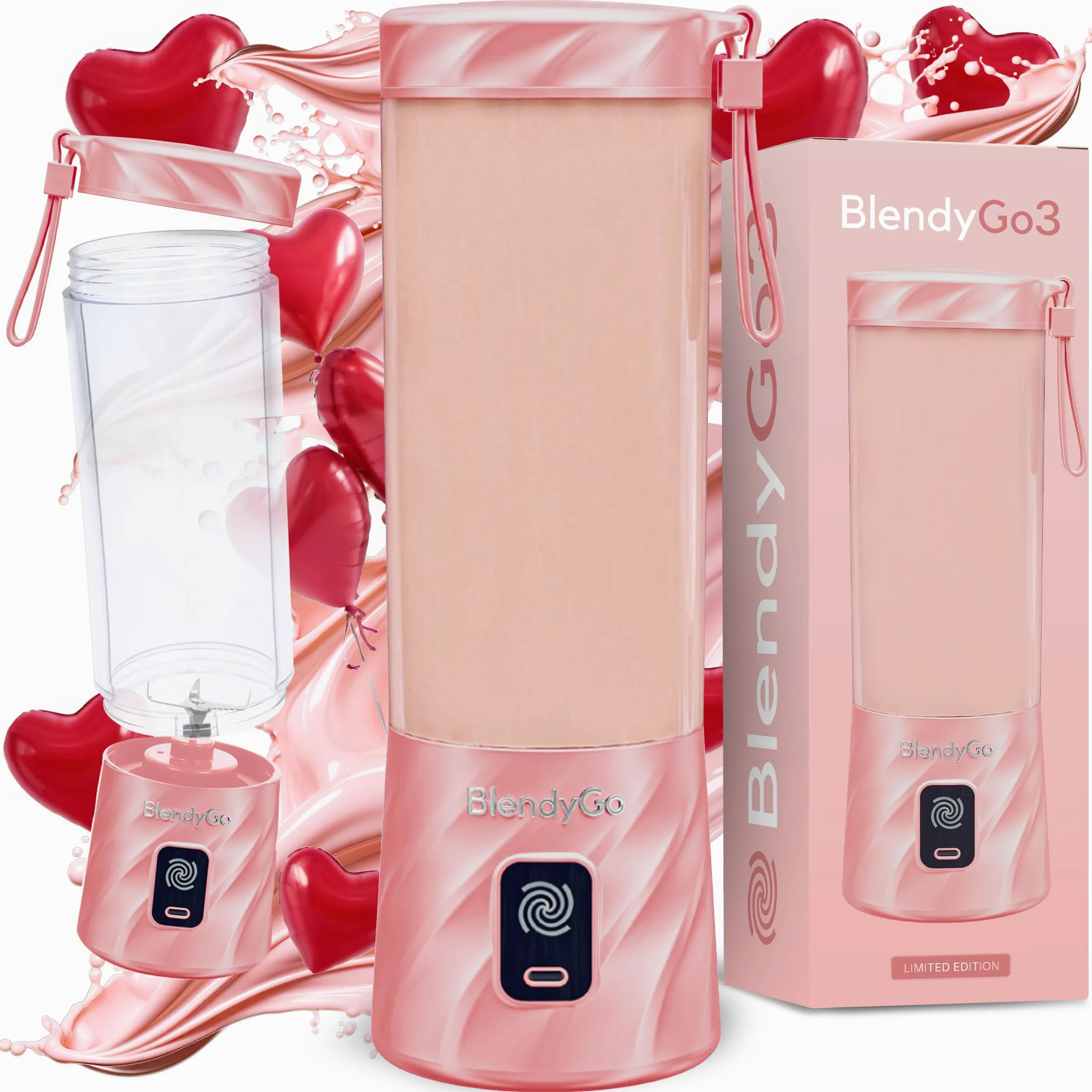 Blender portable BlendyGo3, Mixeur, Blender Smoothie rechargeable USB, Mixeur Smoothie puissant sans fil, Mini Blender pour smoothies et jus, sans BPA, 550 ml (Sugar Pink)