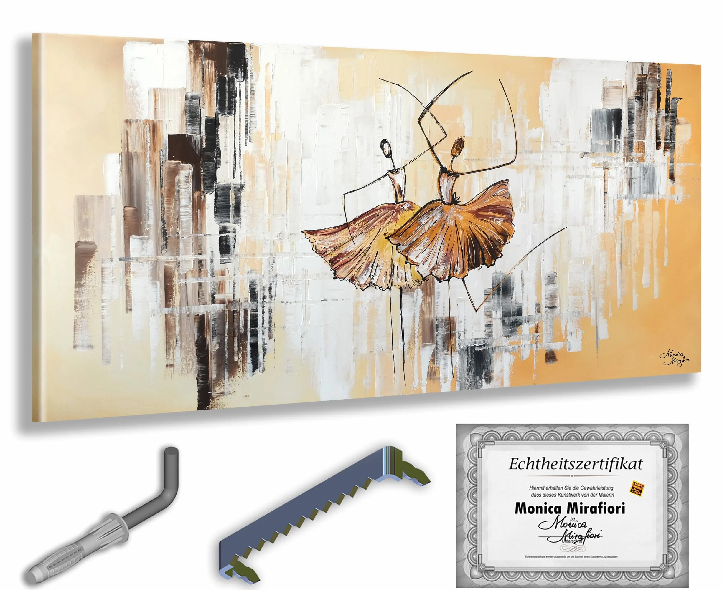 Monica Mirafiori Tableau Peint à la Main 120x60 cm Toile sur Cadre en Bois