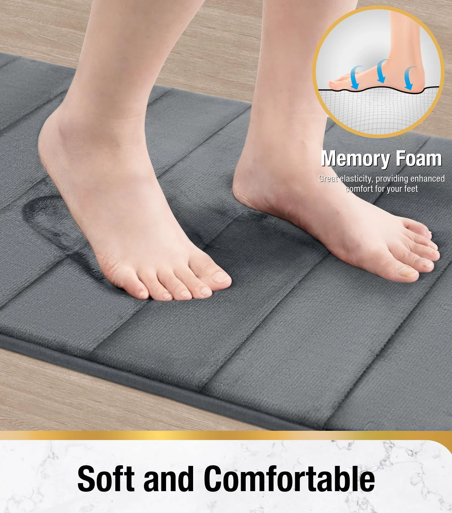 HITSLAM Tapis de Bain Antidérapant 40x60cm Mémoire de Forme Absorbant Lavable Séchage Rapide Gris Foncé
