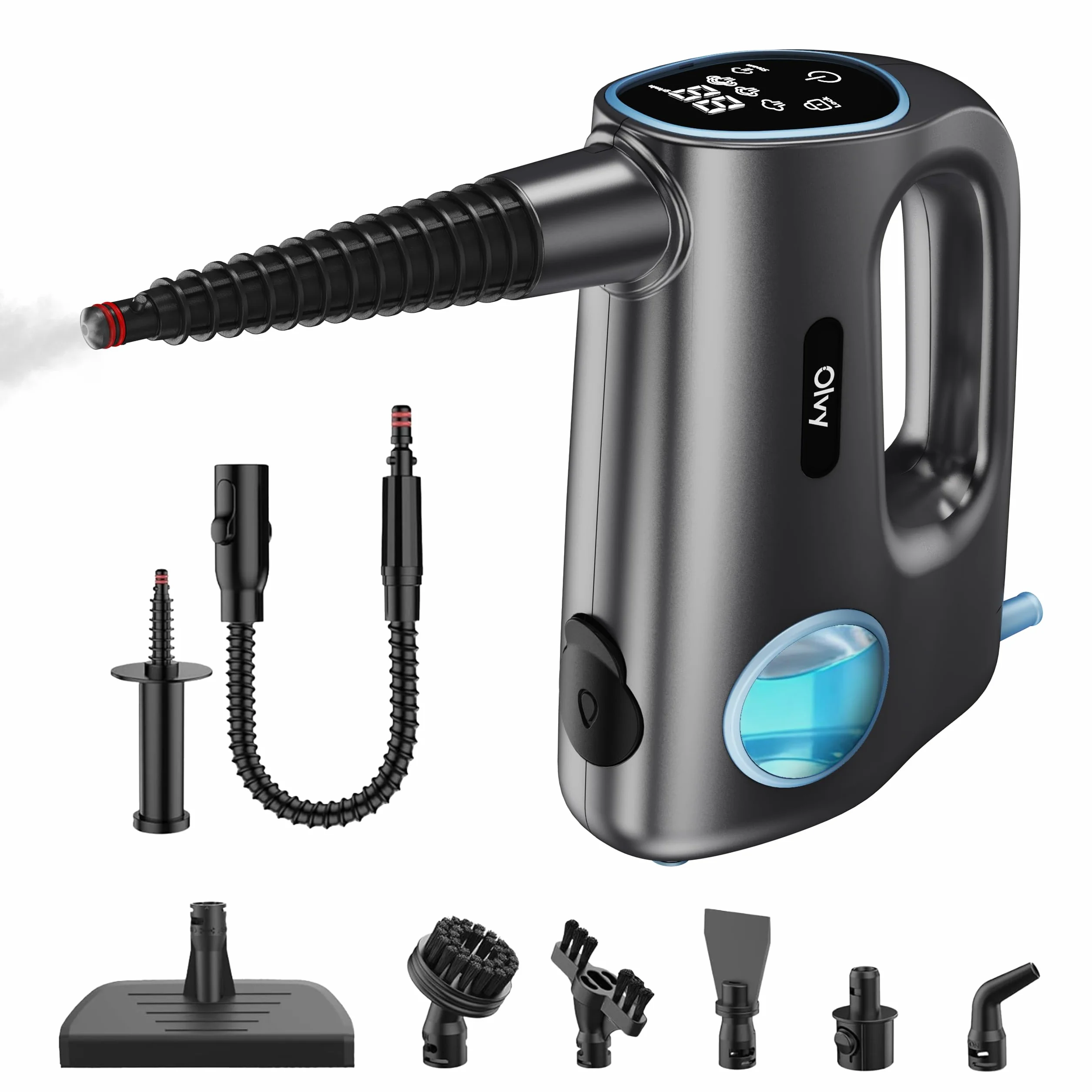 Olvy Nettoyeur Vapeur à Main 1200W Haute Pression Portable avec 3 Niveaux de Vapeur et Kit 10 Accessoires, Réservoir 400ml