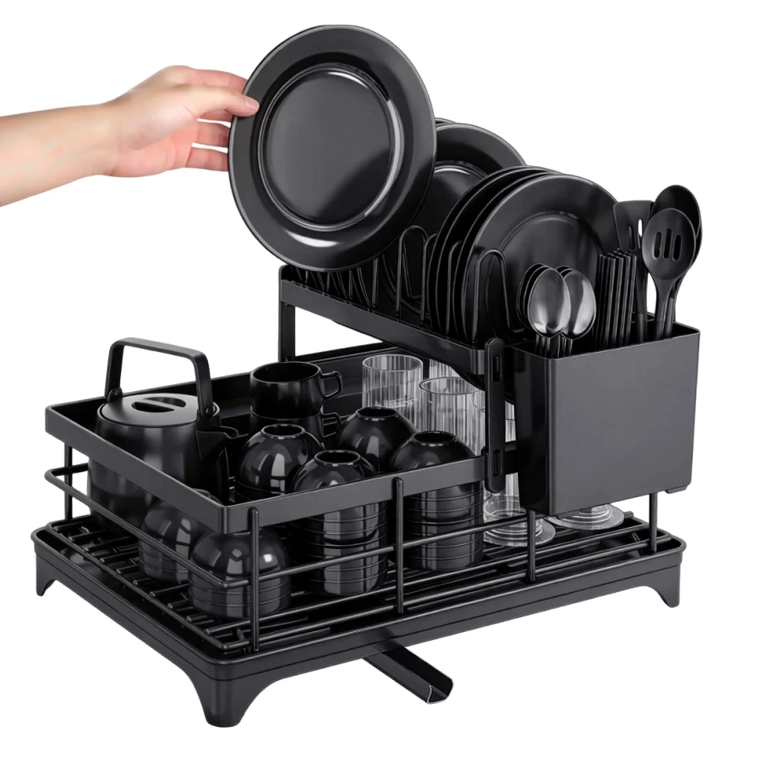 Égouttoir à Vaisselle de Cuisine Porte-Ustensiles 2 Niveaux Antirouille | Range-Assiettes Robuste Pour Cuisine, Maison, Restaurant, Camping-car, Appartement, Hôtel, Camping, Pique-nique