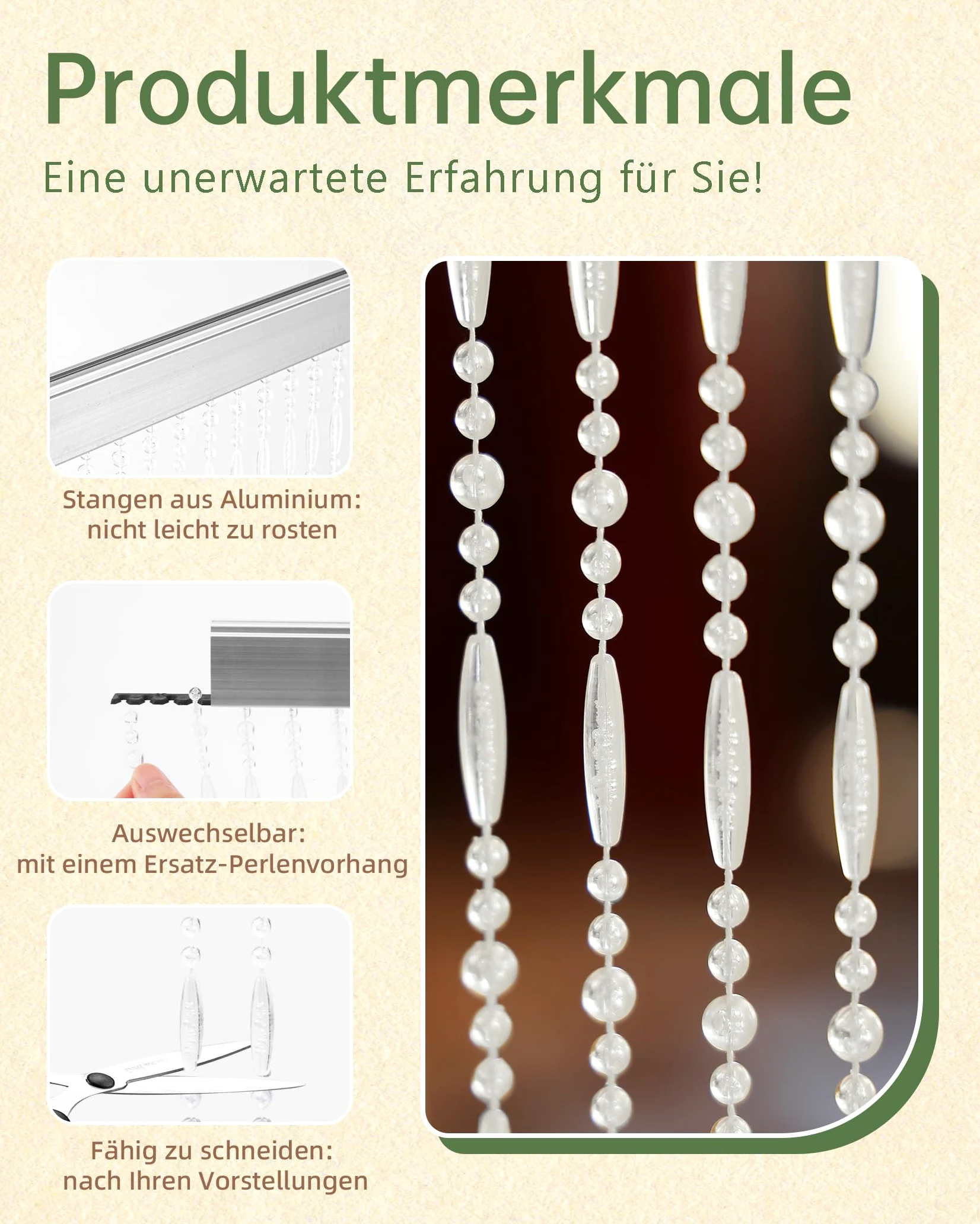 Rideau de Perles Transparent Porte de Balcon, 100x230cm, 75 Brins, Rideau de Perles en Plastique comme Moustiquaire et Décoration pour Porte de Balcon, Chambre