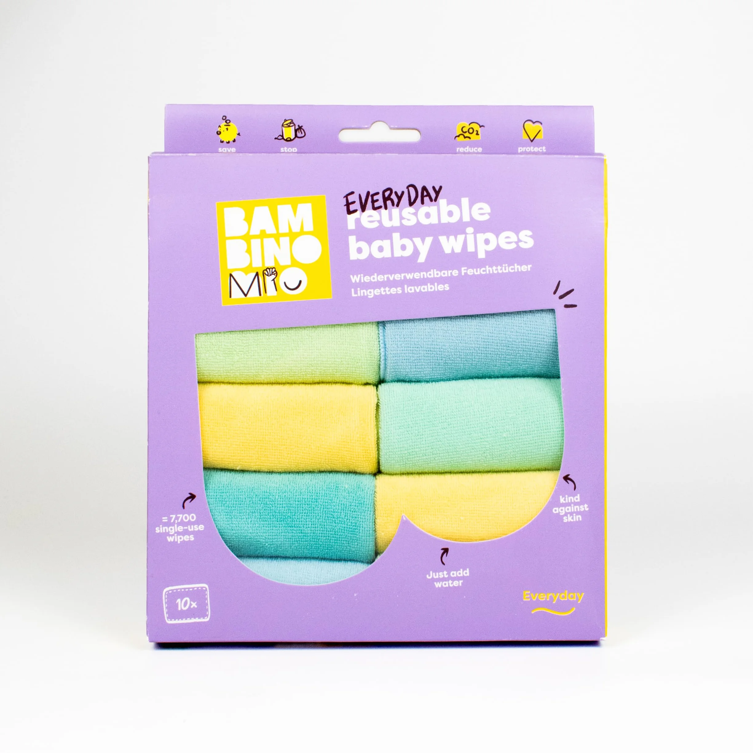 Bambino Mio Lot de 10 Lingettes bébé réutilisables PASTELS lavables peaux sensibles séchage rapide résistantes