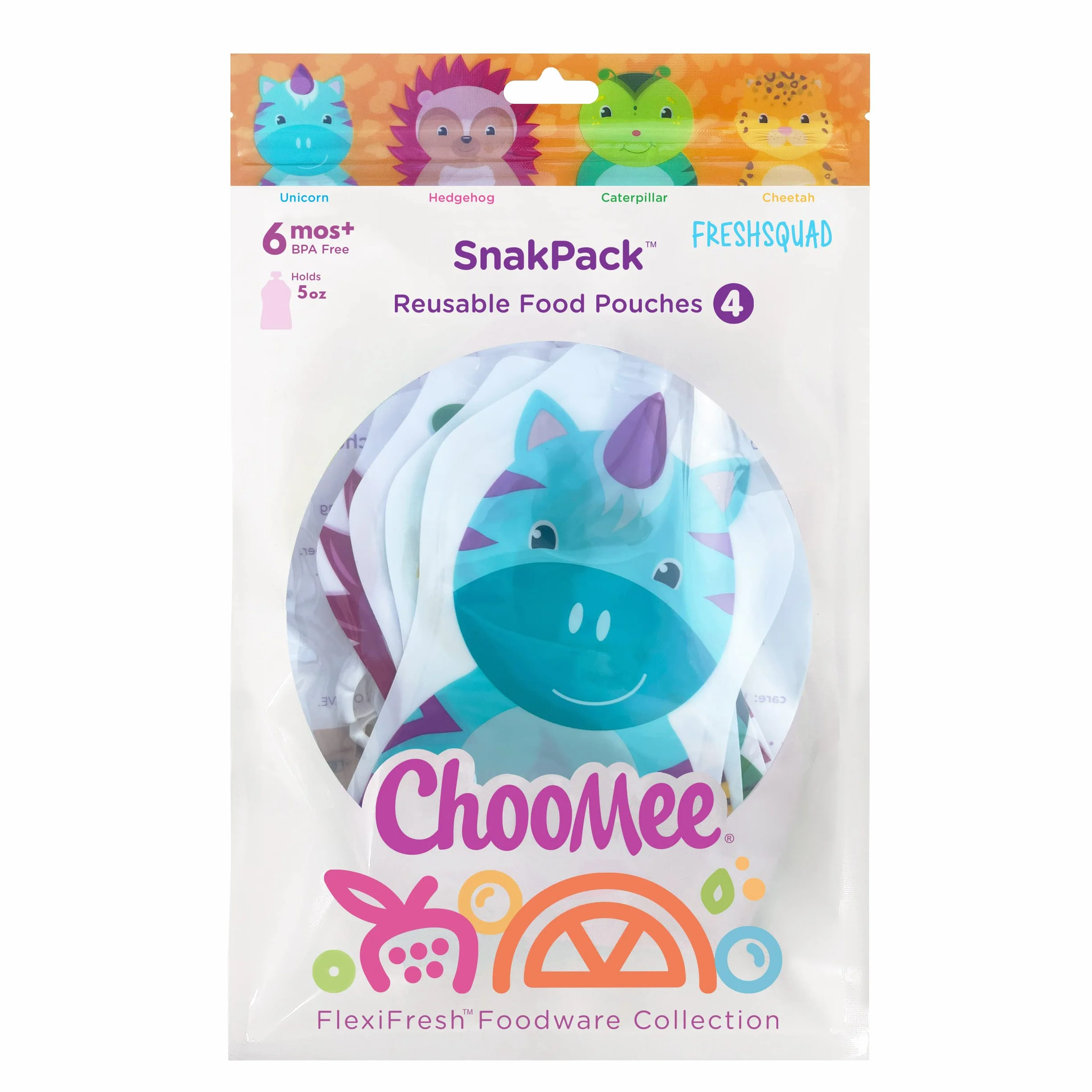 ChooMee Gourdes Réutilisables Bébé Tout-Petit Sans BPA Pochette Rechargeable Compotes Purées Yaourts Double Fermeture Large Ouverture 4 pcs 5 oz
