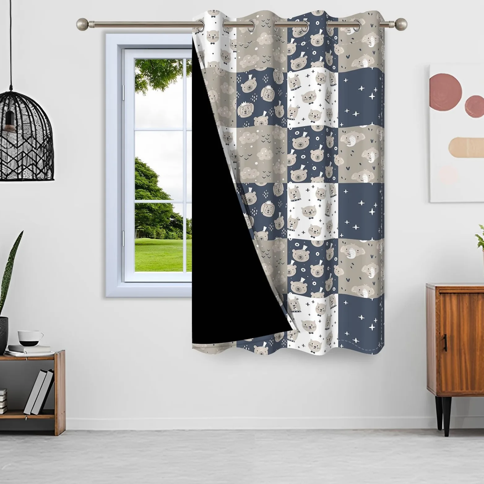 135x229cm Rideau à œillets Motif Animaux Dessin animé pour Chambre d'enfant Ours Éléphant Ciel Mignon Rideaux occultants pour Salle de Jeux bébé séparateur de pièce,1 Panneau Simple