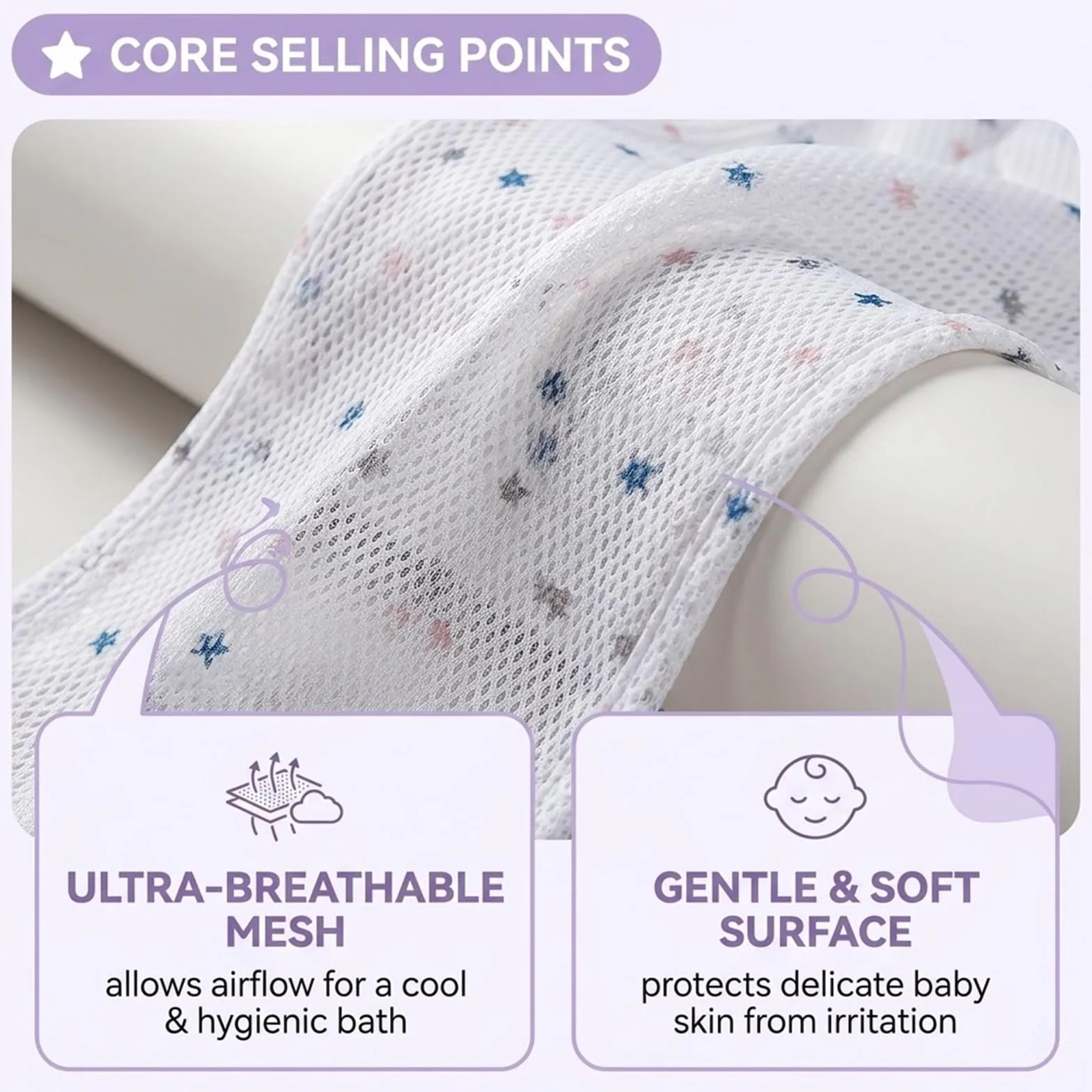 Coussin de Bain Ajustable Antidérapant pour Bébés 6-24 Mois avec 2 Brosses à Shampooing
