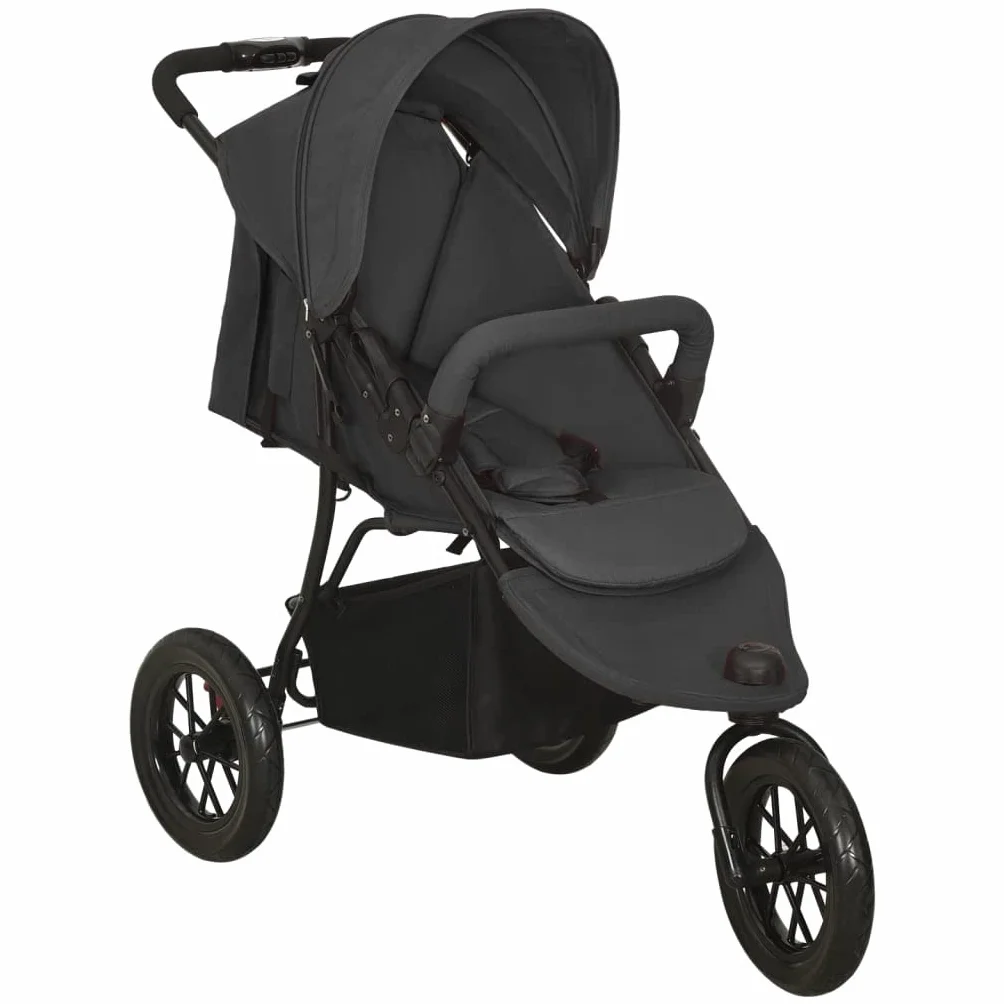 Poussette 3 Roues Tout Terrain de Jogging Pliable pour Bébé - Anthracite Acier