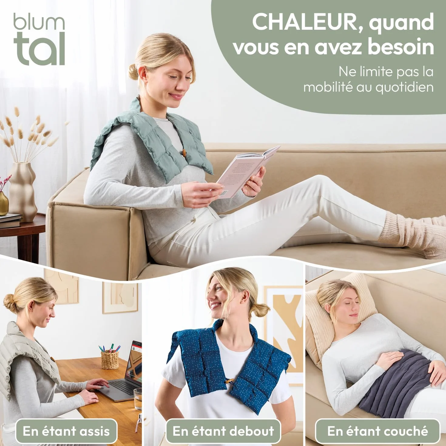 Blumtal Coussin Noyau de Cerise Chauffant Housse 100% Coton Oeko-TEX Micro-Onde Cervicales Nuque