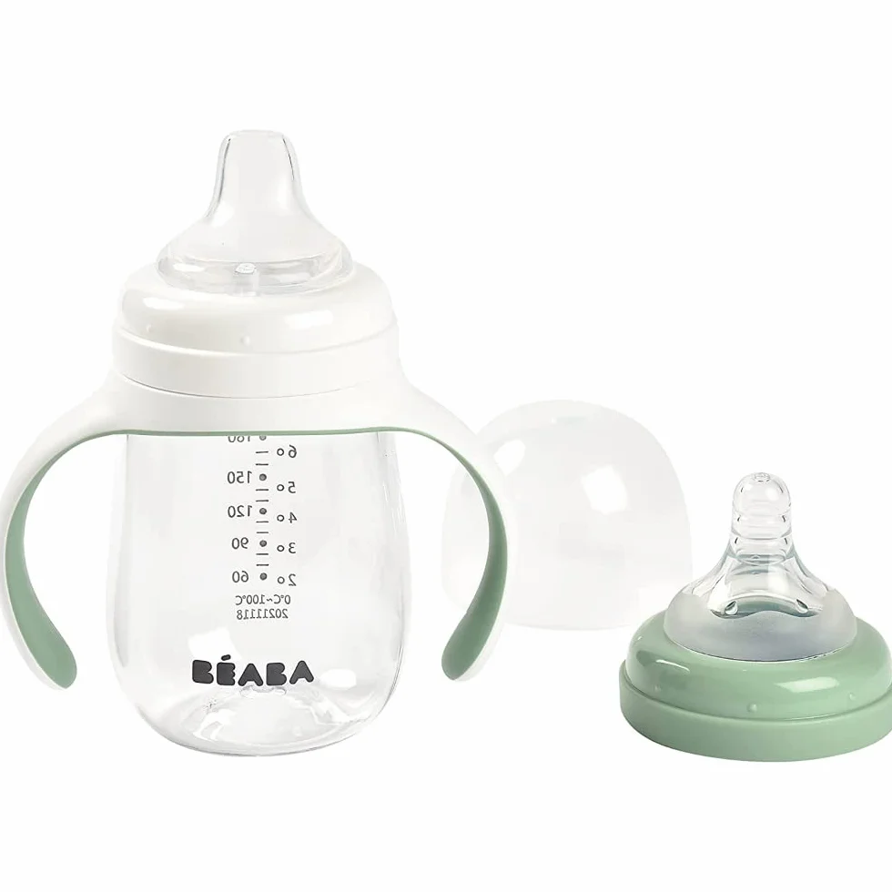 BÉABA Biberon Tasse d'apprentissage 2 en 1 210 ml Vert sauge