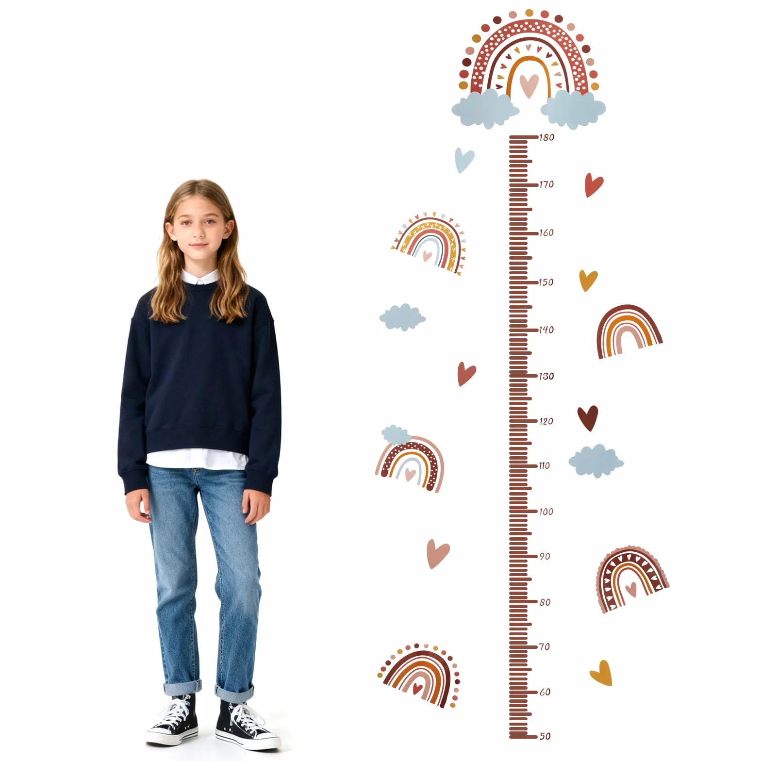 Sticker mural 3D arc-en-ciel toise de mesure bébé enfant 180 cm décoration murale
