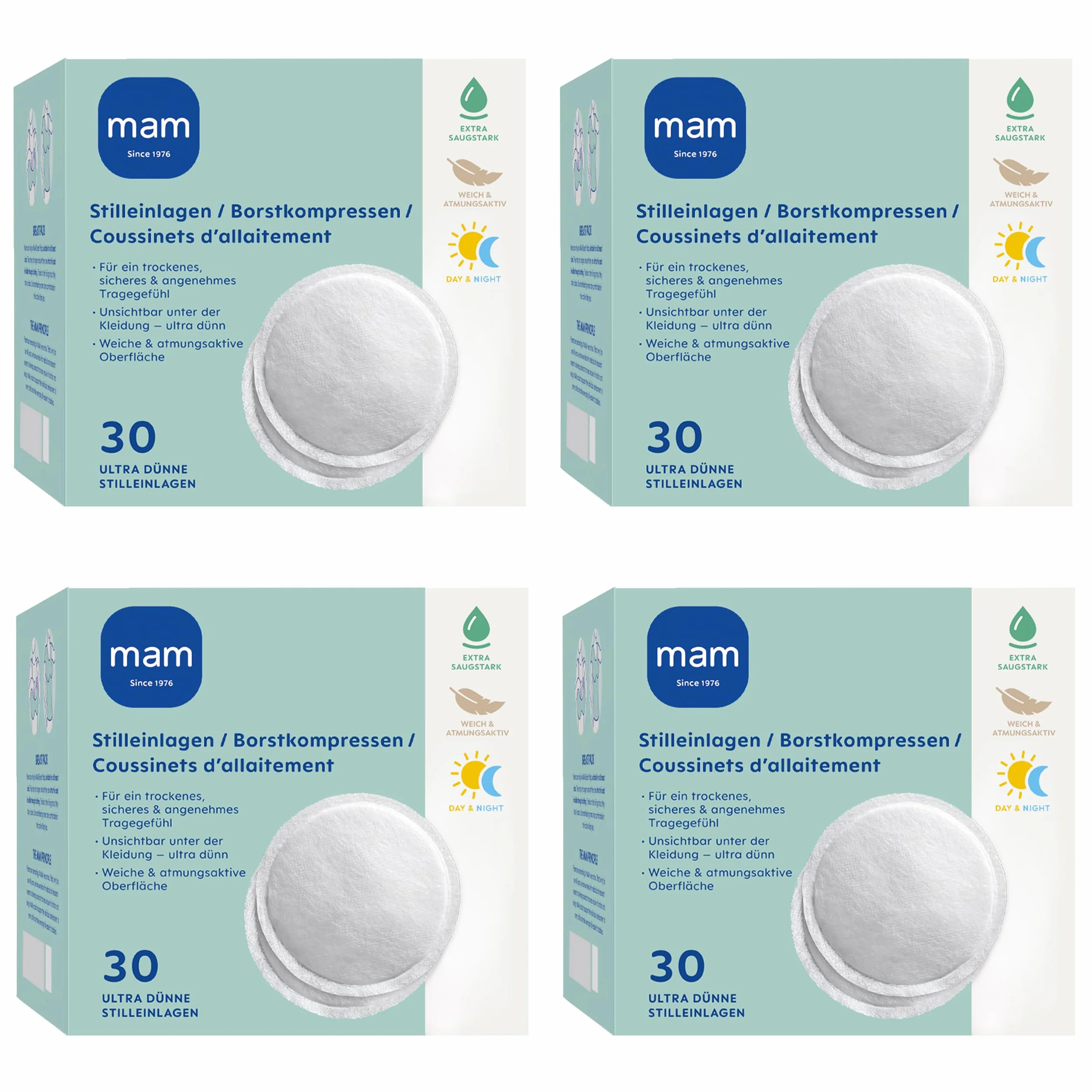 MAM Lot de 120 coussinets d'allaitement auto-adhésifs respirants extra absorbants