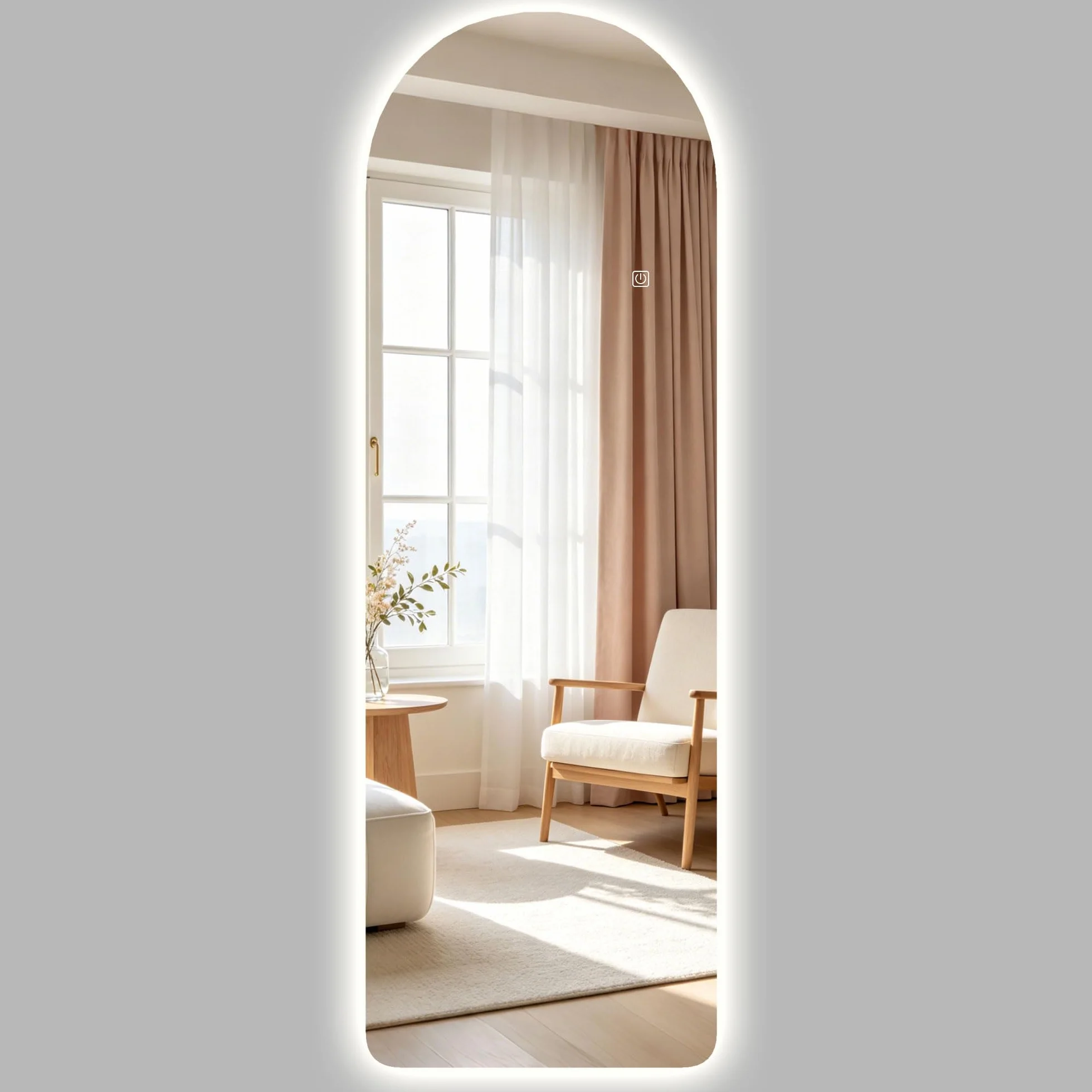 HOMCOM Grand Miroir Mural LED 120 x 40 cm Pleine Longueur arqué Anti-déflagrante intensité Variable 3 Couleurs