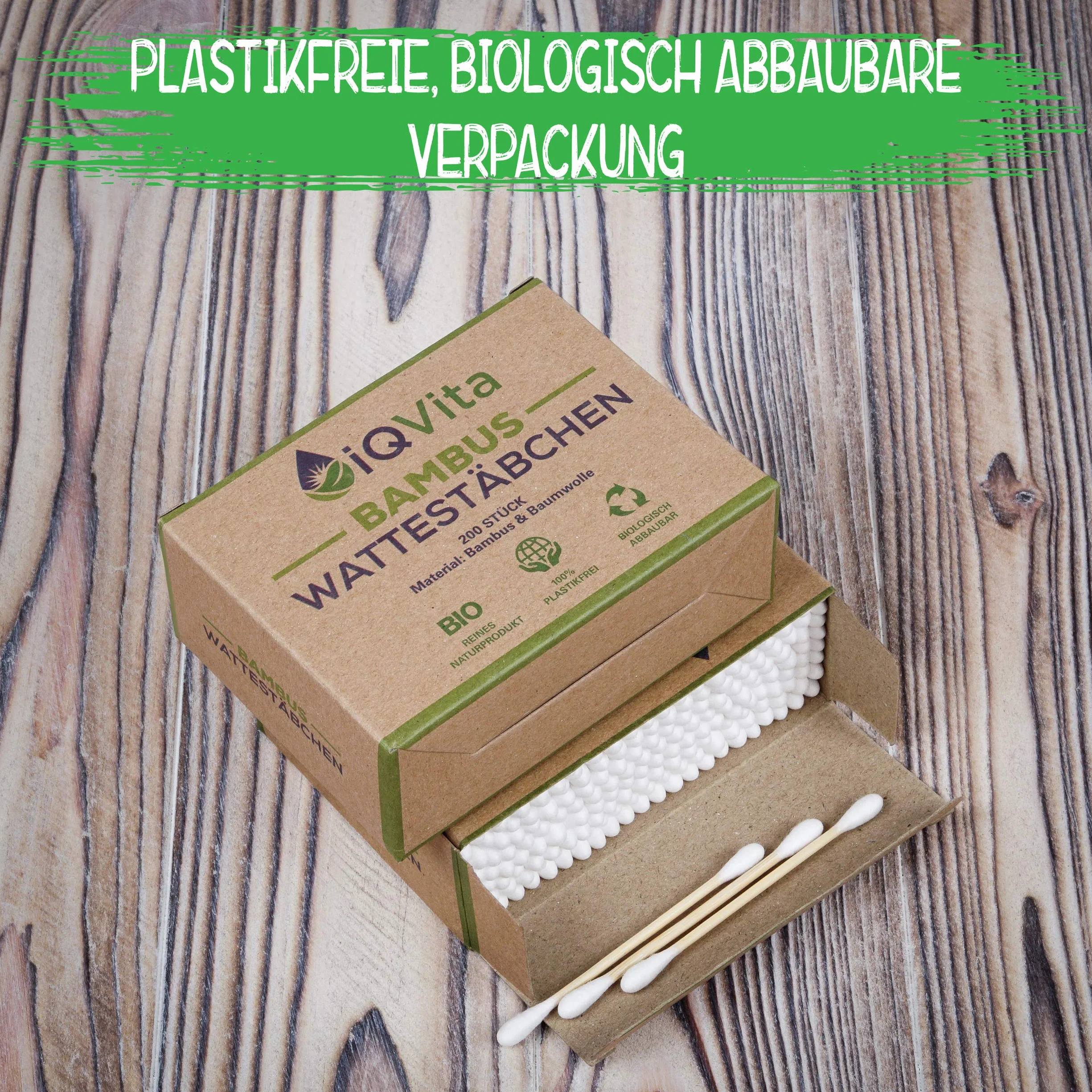 Lot de 6 paquets de 200 cotons-tiges en bambou - 100% sans plastique, biodégradable