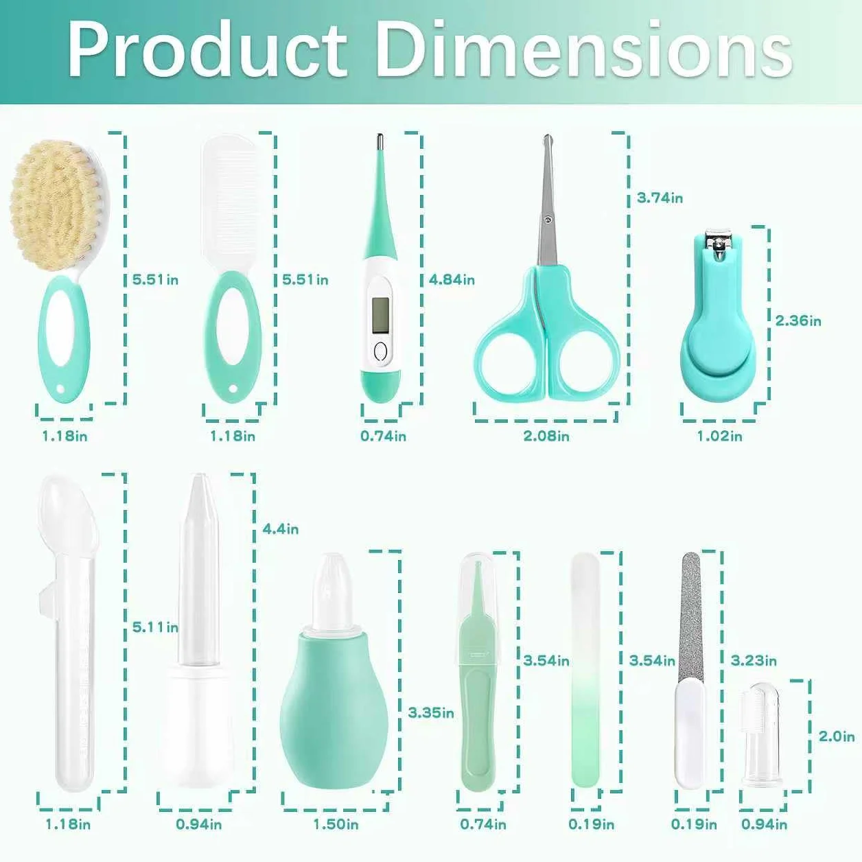 Kit de soins bébé 18 en 1 avec coupe-ongles et ciseaux, vert