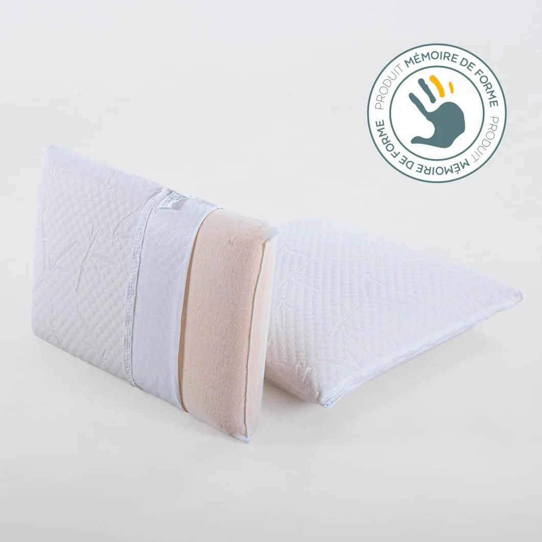 Olympe Literie Oreiller Cervical à Mémoire de Forme 40x60cm Sérénité Lot de 2 Soutien Ferme, Déhoussable et Lavable