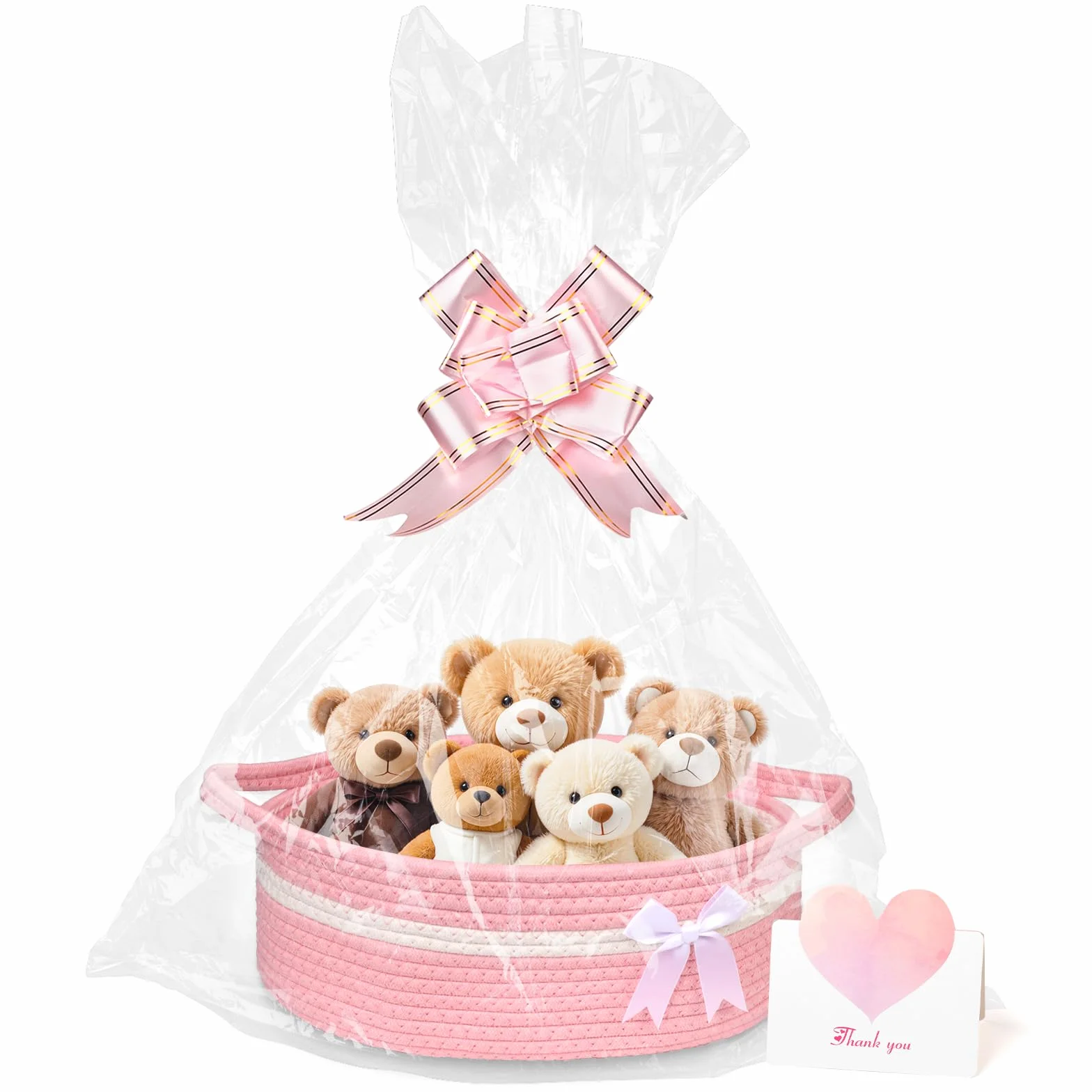Panier Cadeau Vide à Garnir Tissé avec Sac Cadeau et Ruban Carte de Voeux pour Baby Shower Anniversaire Mariage Noël