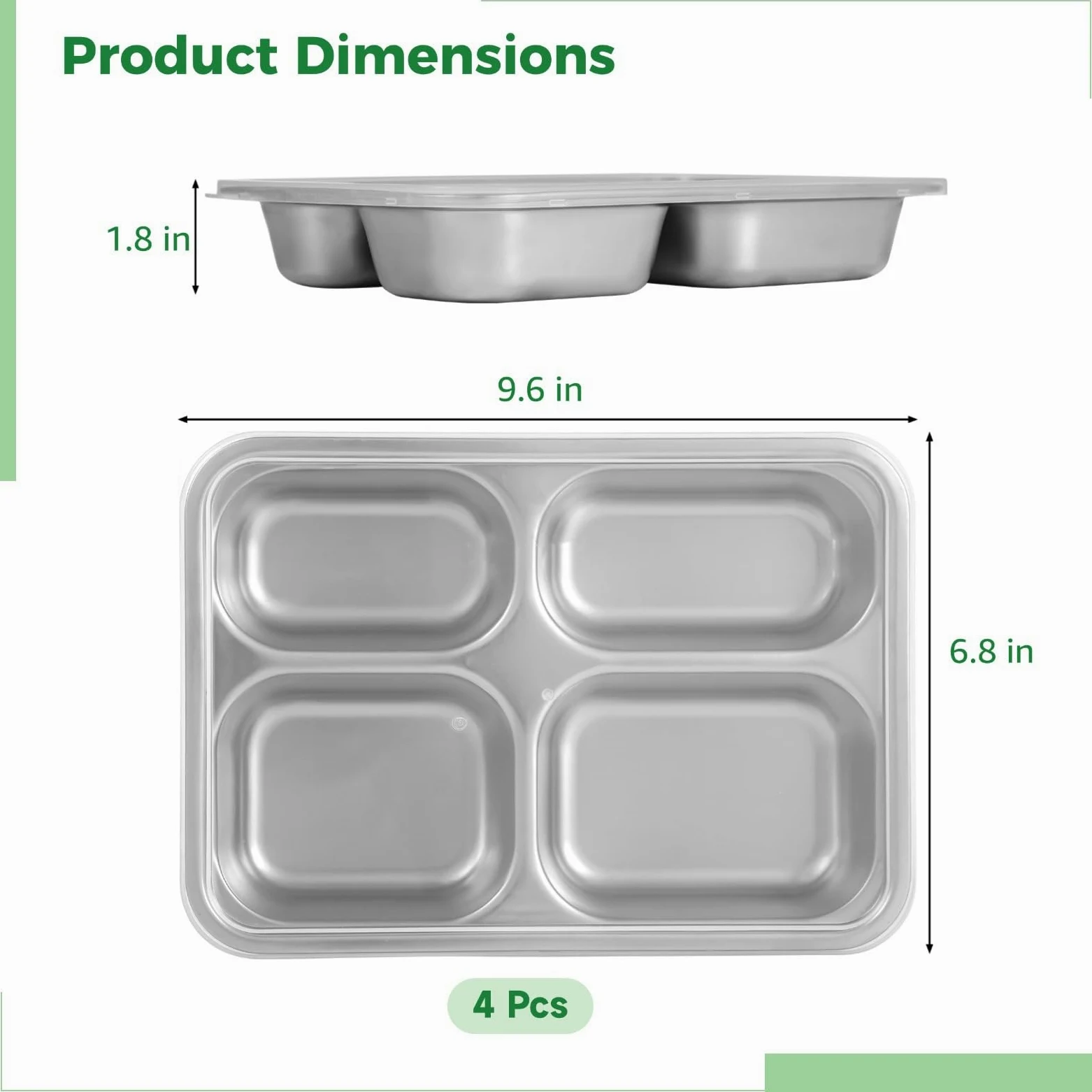 Lot de 4 boîtes à bento en acier inoxydable avec couvercles pour enfants et adultes, plateaux à déjeuner réutilisables