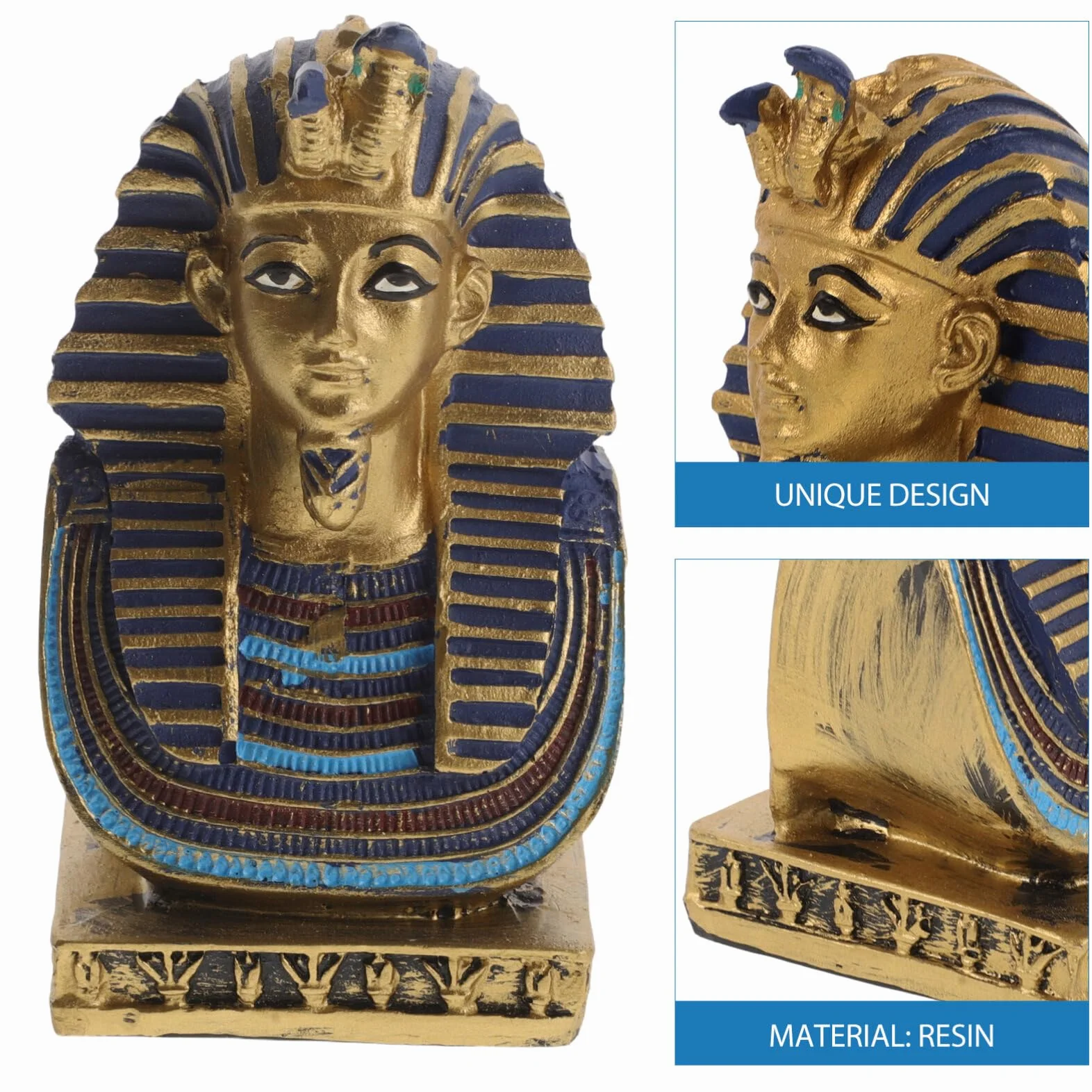 CLISPEED Statue de Pharaon Égyptien en Résine Décorative Figurine Buste Ancien Roi