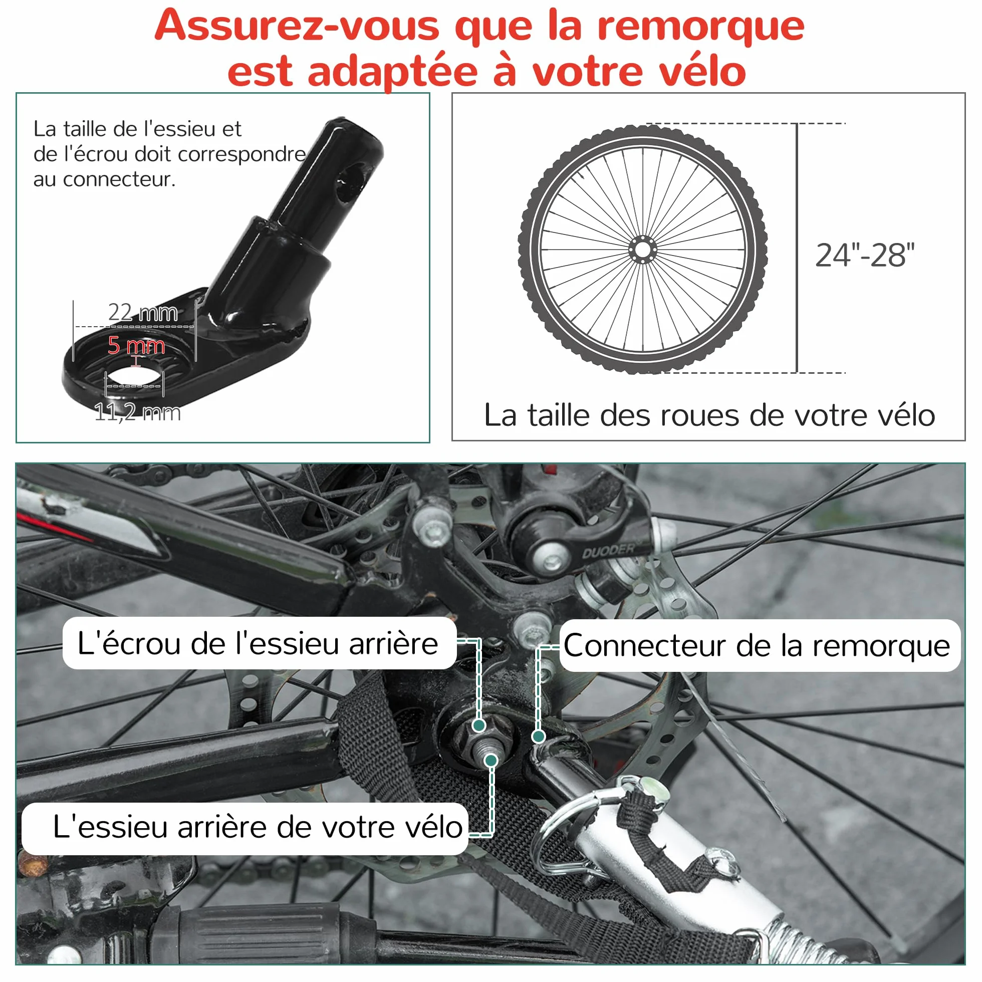 HOMCOM Remorque vélo enfant 2 en 1 convertible jogger poussette 26,4 kg 2 places