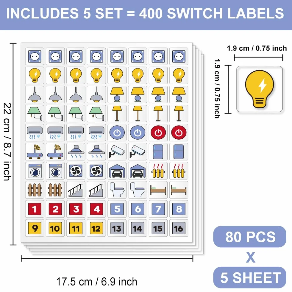 400 Autocollants d'Identification d'Interrupteur Multicolores pour Maison