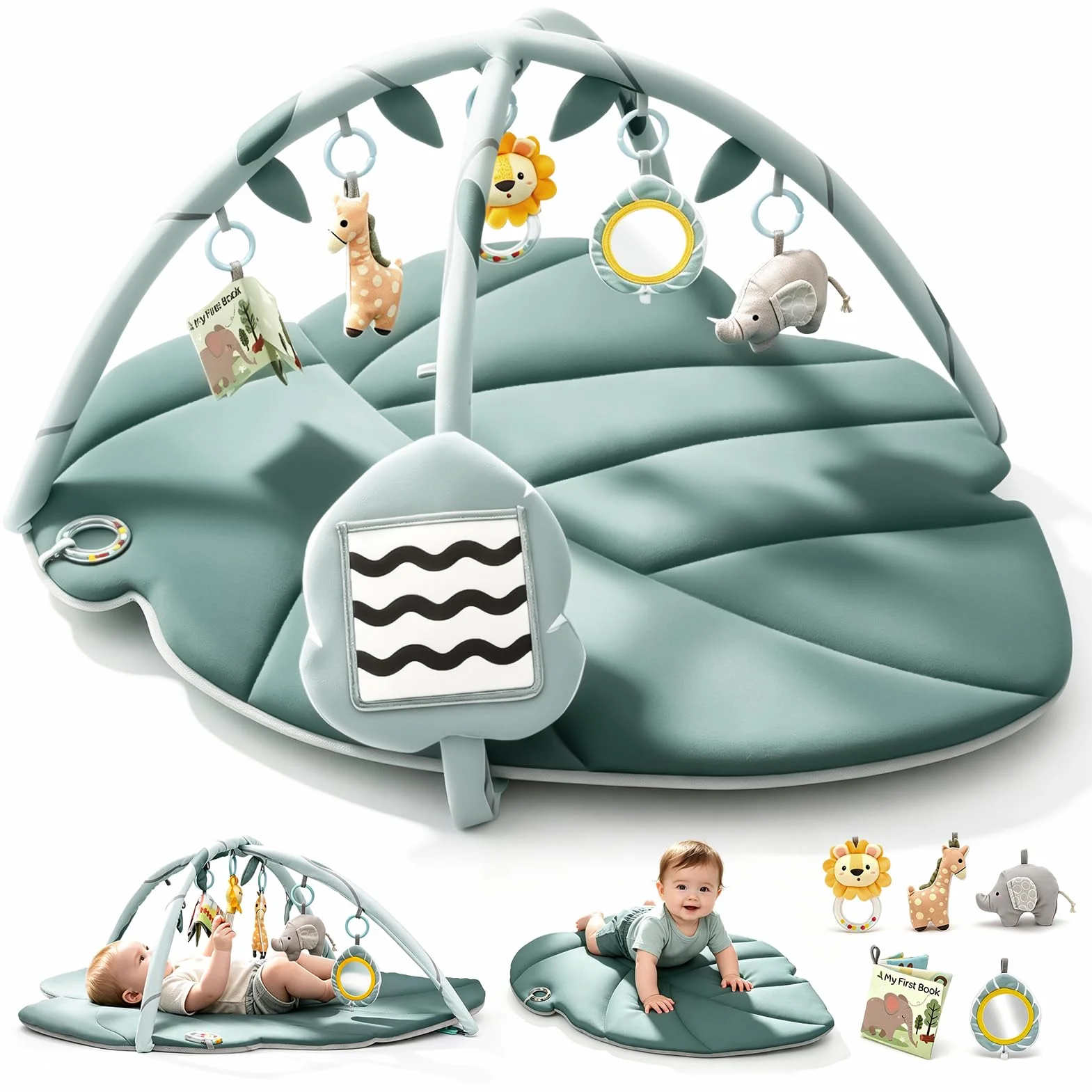Vanplay Tapis d'Éveil Bébé avec 6 Jouets Amovibles Arche Antidérapant Épaissi Cadeau Nouveau-né