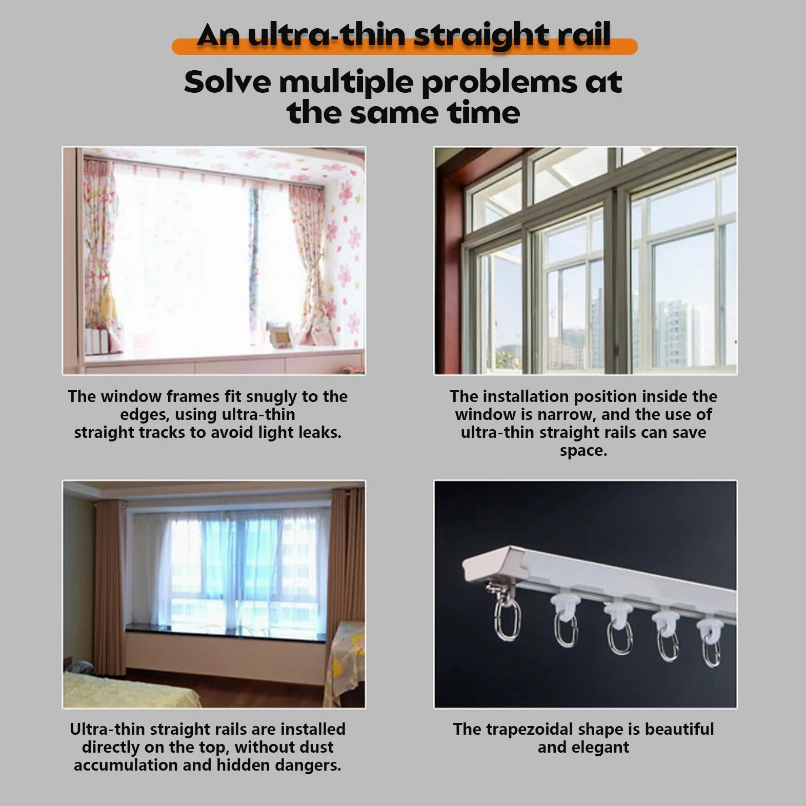 Tringle à rideaux ultra fine blanche de 120 cm avec embouts en alliage et support caché – Tringle à rideaux lisse et silencieuse pour une décoration d'intérieur élégante et une installation facile