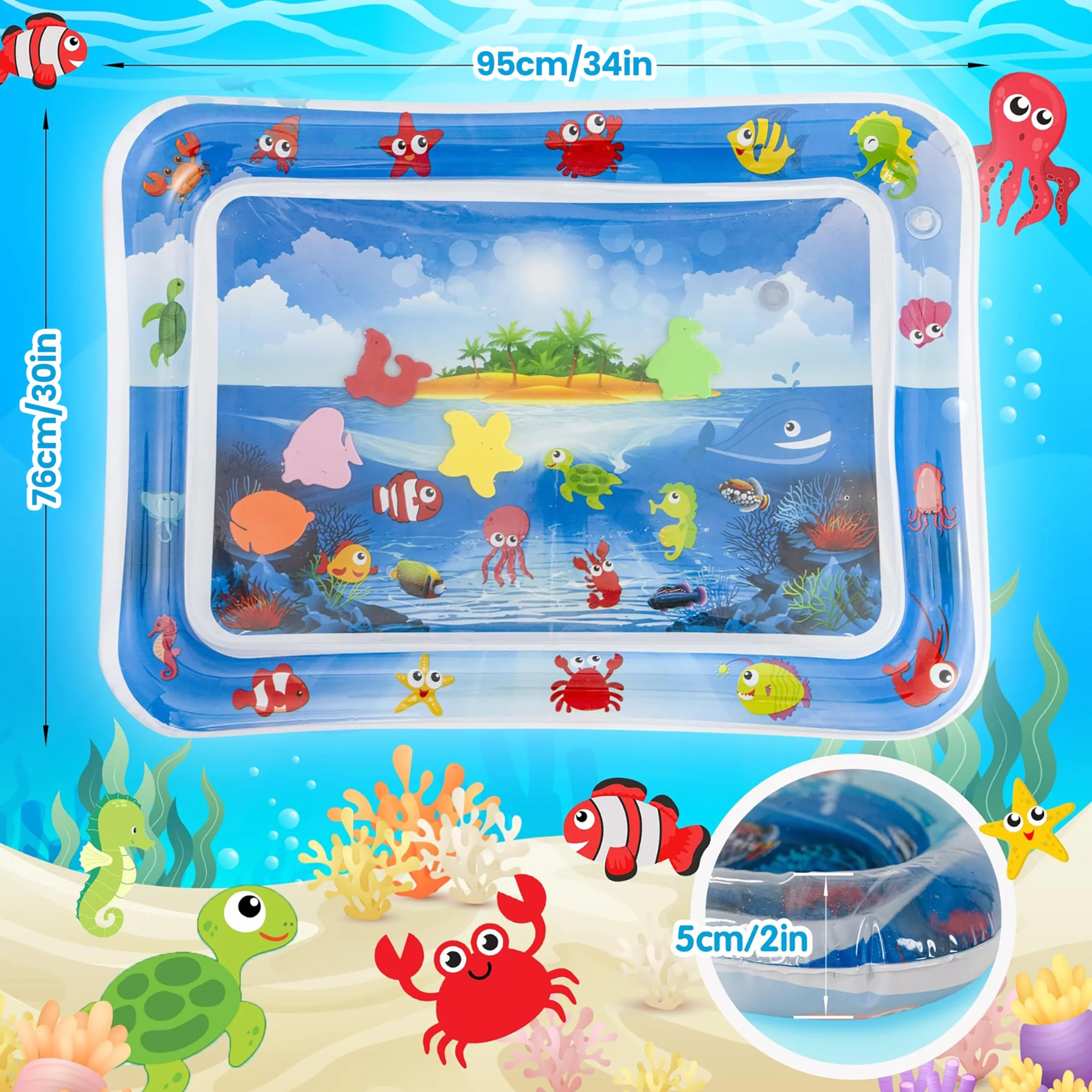 Tapis Eau Bebe Eveil Aquarium Bebe Gonflable Tapis Sensoriel Motricite 76x95cm