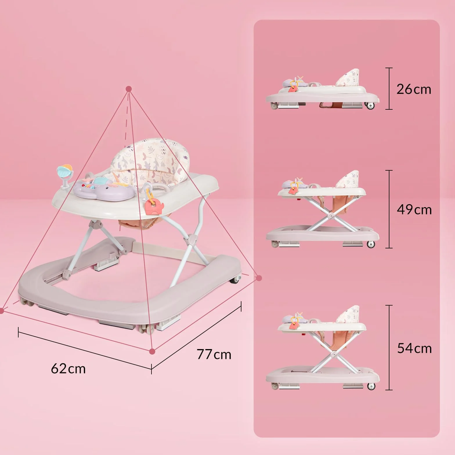 Leogreen Trotteur bébé 3 en 1 pliable hauteur réglable 6-18 mois