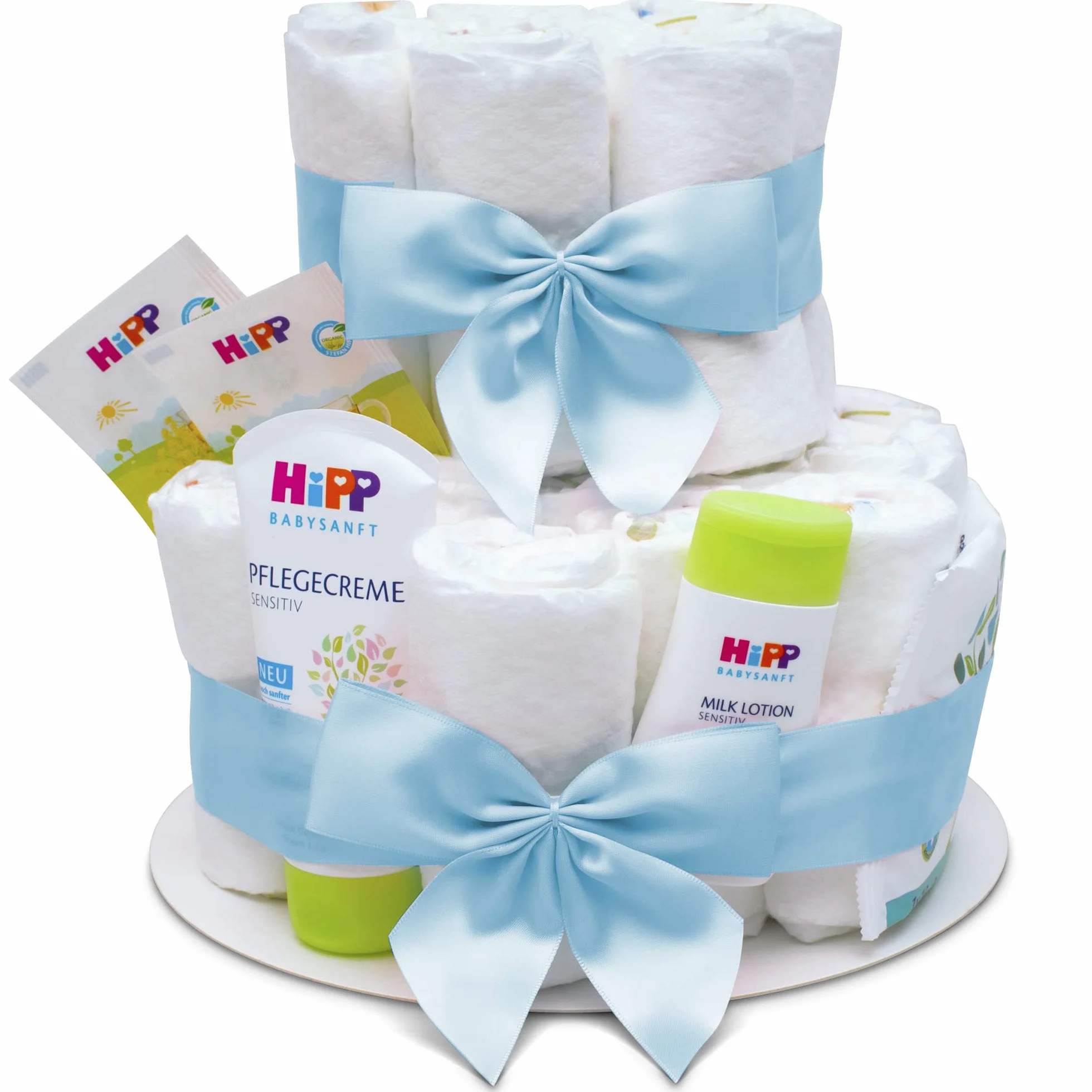 MilaBoo® Gâteau de couches 2 étages garçon bleu Cadeau naissance Baptême