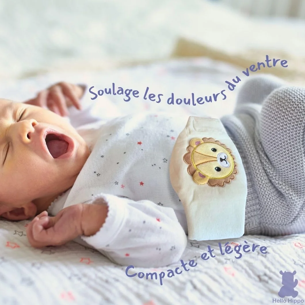 Hello Hippo Bouillotte Noyaux de Cerise Bébé Ceinture Chauffante Anti-Colique Nourrisson, Micro-Ondes ou Four, Lavable
