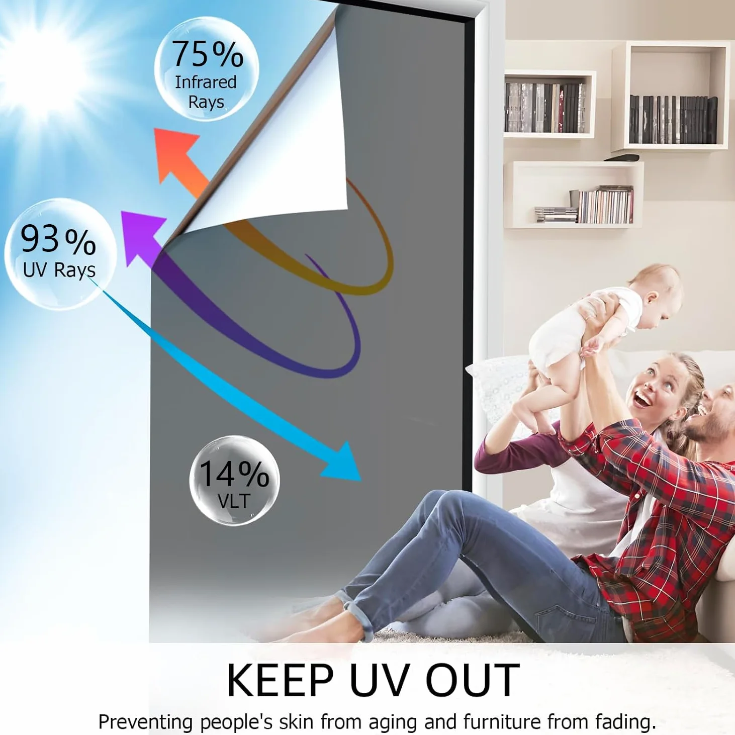 HIDBEA Film Autocollant réfléchissant pour fenêtre - Bloque Les UV - Contrôle de la Chaleur - Effet Miroir - pour la Maison ou Le Bureau - 89,9 cm x 5 m - Noir/argenté