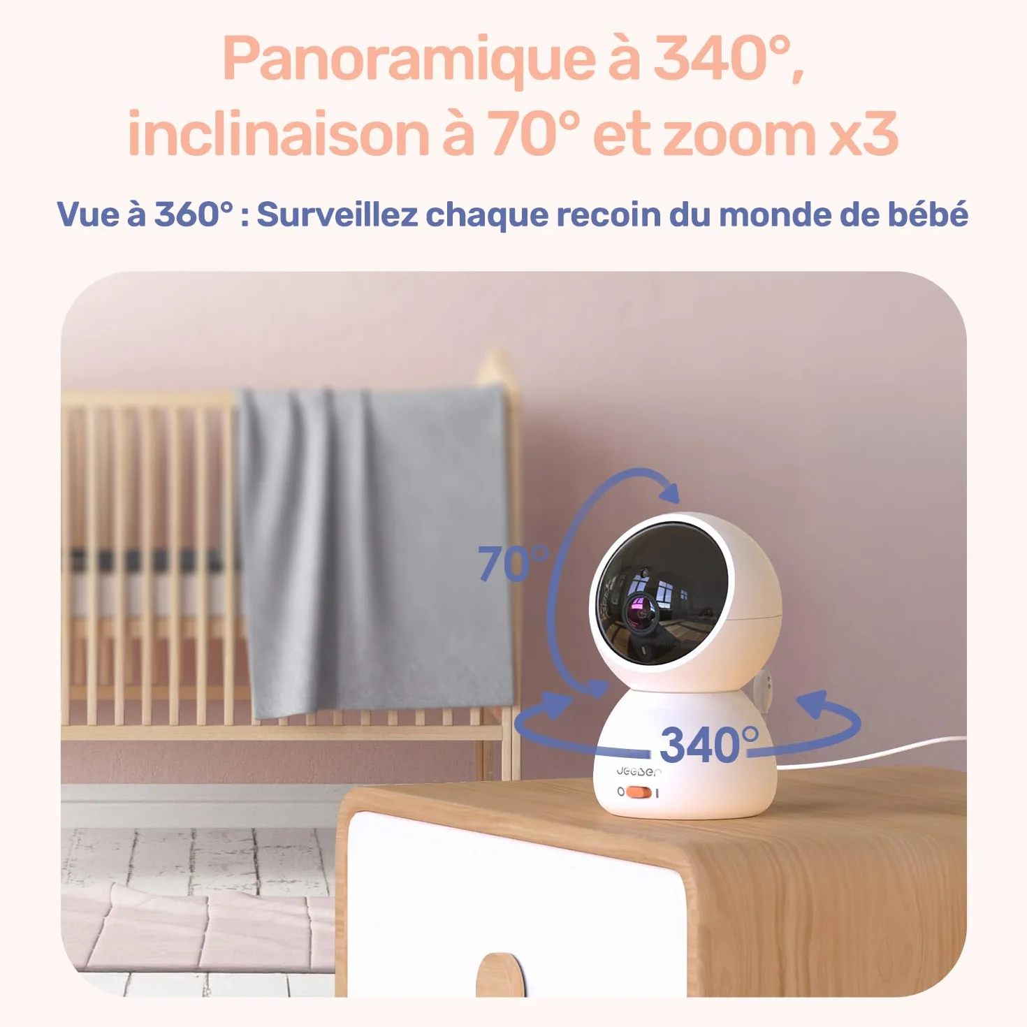 Babyphone Caméra Bébé 4" IPS Écran 1080P 360° Vision Nocturne Communication Bidirectionnelle Température VOX 300m Longue Portée Connecté Smartphone