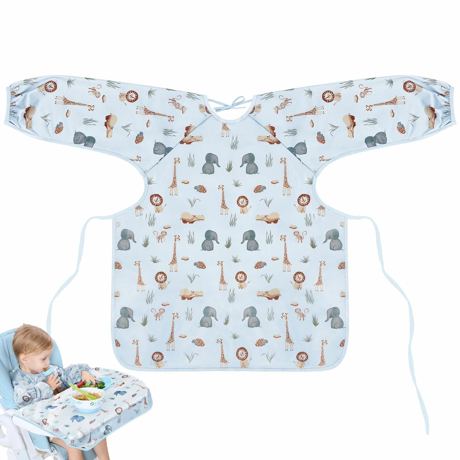 Vicloon Bavoir Manches Longues Bébé Imperméable Couverture Complète Résistant à l'Eau Taille Unique 6-36 Mois