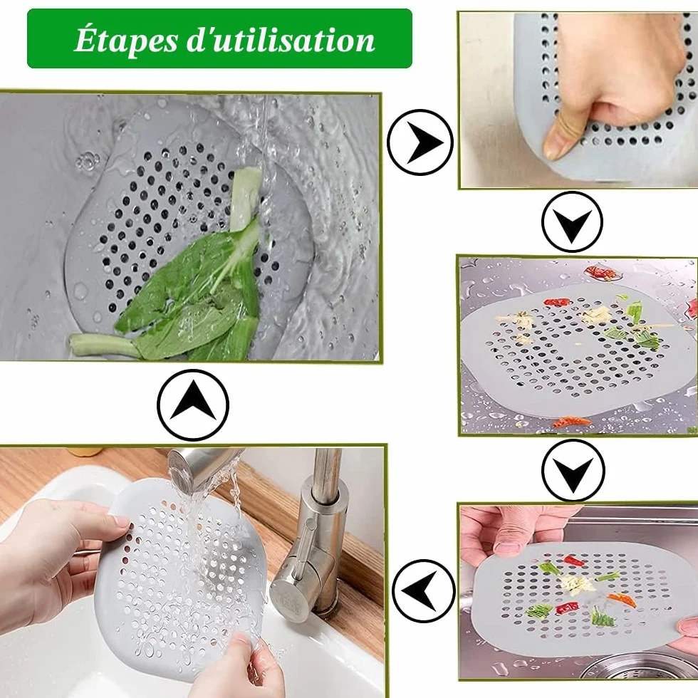 Protection de Drain de Silicone 2 Pcs, Filtre Evier de Cuisine avec Ventouse, Filtre de Baignoire