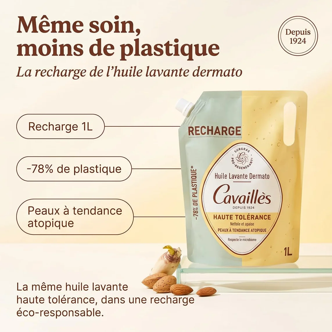 Cavaillès Recharge Huile Lavante Dermato Haute Tolérance Lot de 2x1L Peaux Sensibles Atopique Surgras Végétal Inuline Sans Savon