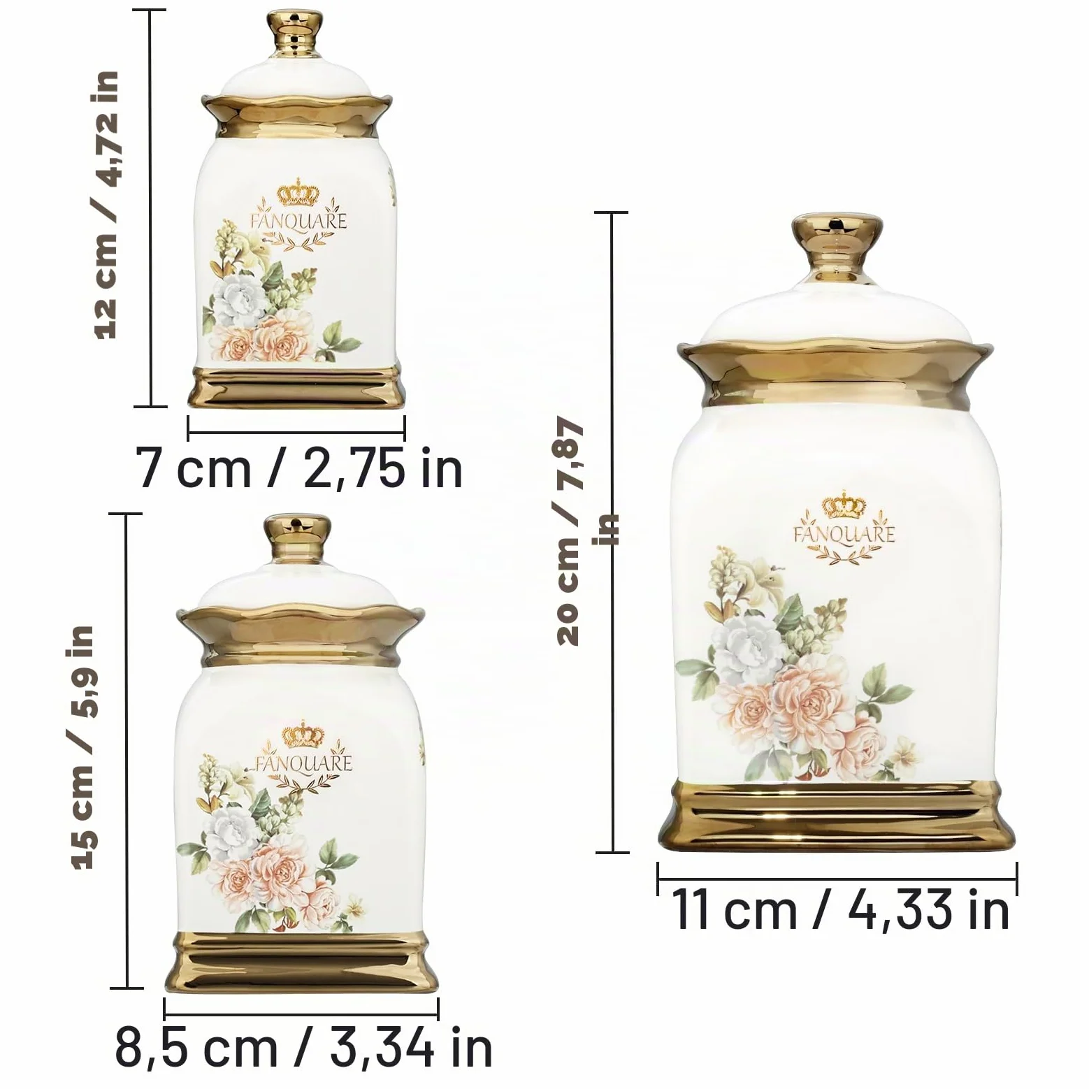 fanquare 3 Bocaux Vintage à Fleurs avec Couvercle, Tasses en Céramique pour le Thé, le Café, le Sucre, Pots Hermétiques pour Conserver les Aliments à la Maison, dans la Cuisine, Comme Cadeaux